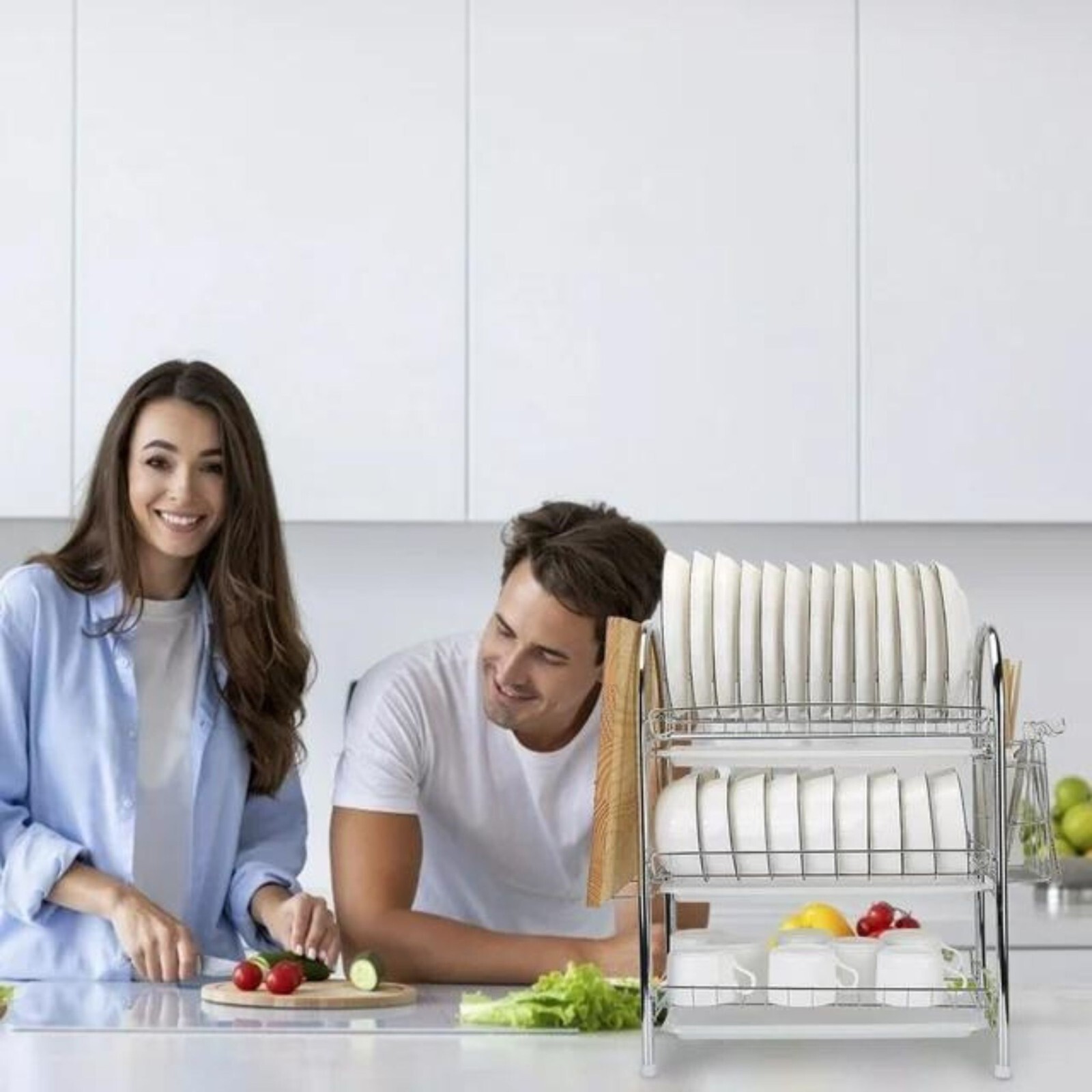 Sink Dish Drying Rack 3-Tier Stainless Kitchen Shelf Cutlery Drainer