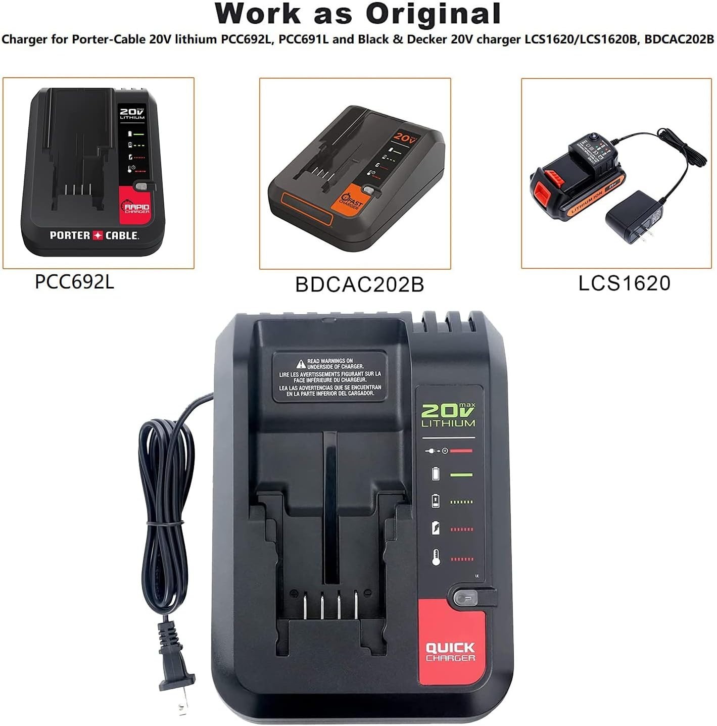 2PACK for PORTER CABLE 20V 20 Volt Lithium Battery /Charger Max PCC680L PCC685L