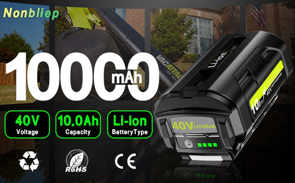 10.0 AH For Ryobi 40 Volt Battery Max Lithium-ion OP4050 OP40602 High Capacity