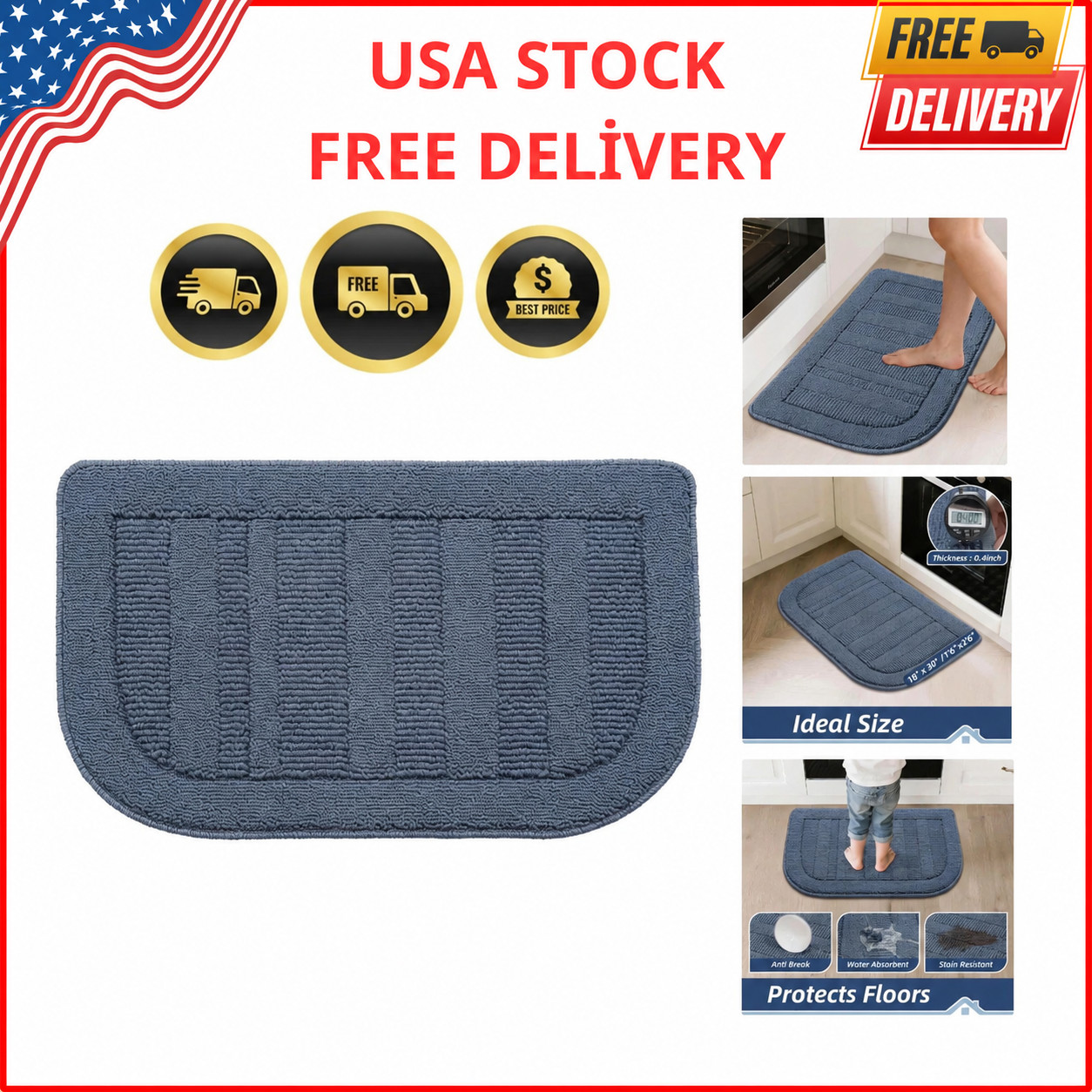 30×18 Inch Kitchen Rug Mat Durable Kitchen Rugs Non-Slip Washable Absorbent K…