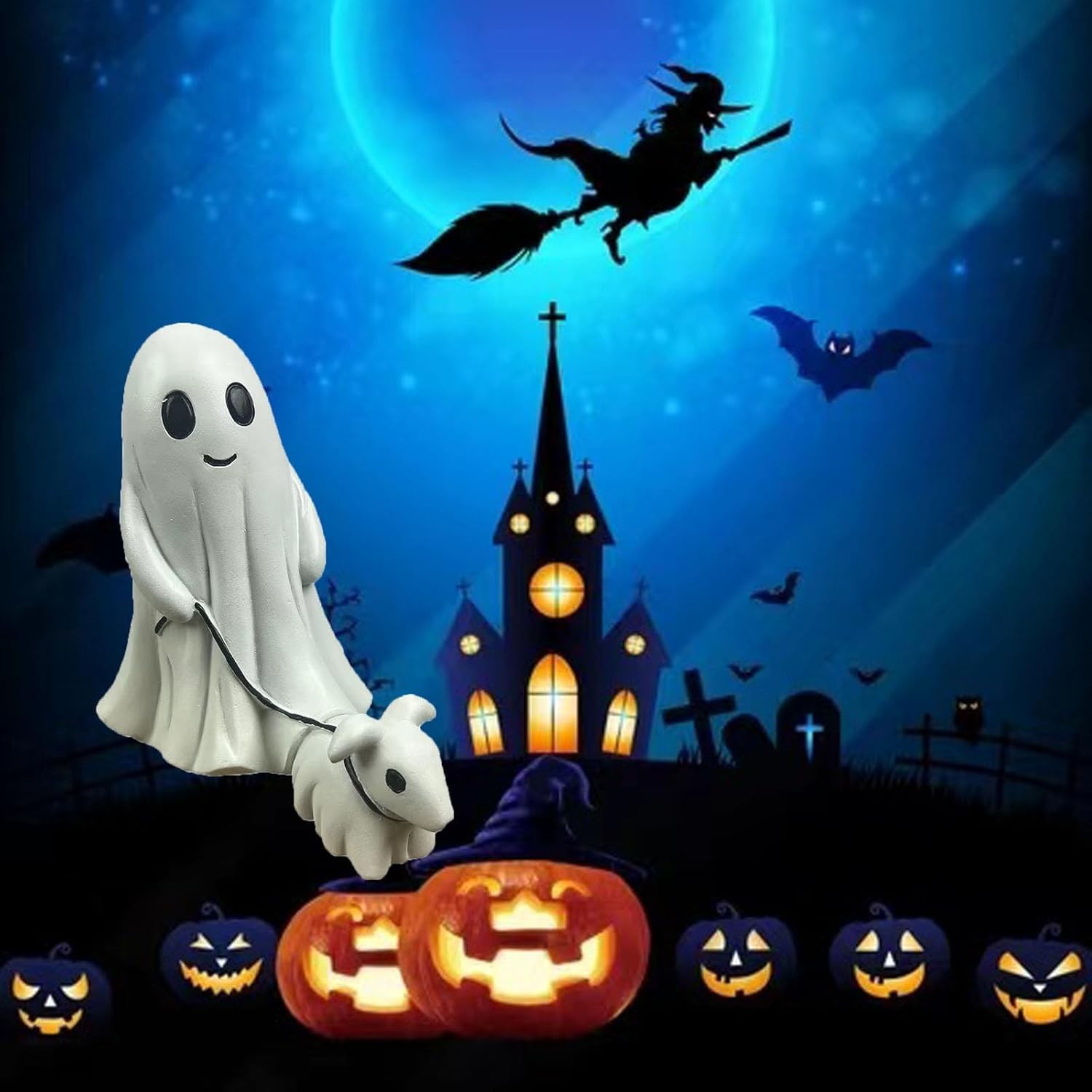 9.8 in Halloween Goblin And Ghoul Ghost Walking Dog Spooky Ghost Dog Figurine