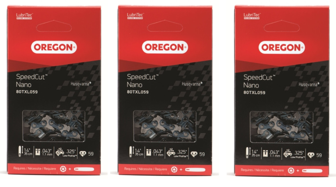 14″ Oregon 3-Pack SpeedCut Nano Saw Chains .325LP Pitch .043 Gauge, 80TXL059G(3)