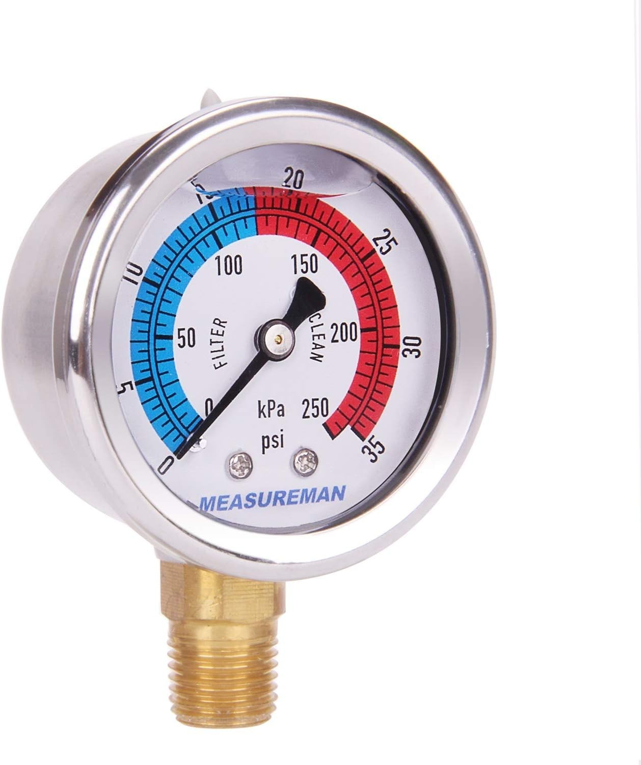Stainless Steel Pool Filter Pressure Gauge 2″ Dial 0-35psi NPT Mount