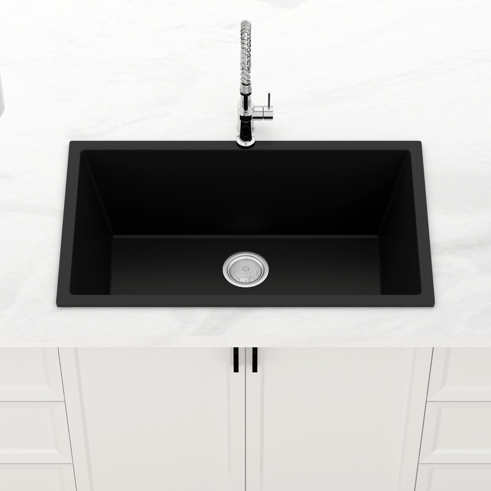 Black 30″ x18″ Large Undermount Kitchen Sink, Single Bowl Granite Composit