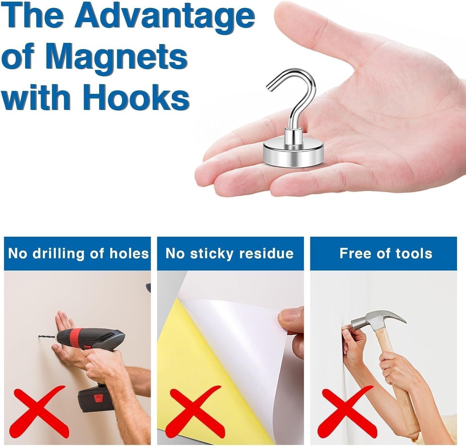 All-Purpose Magnetic Hooks, 30lbs Capacity – 25 Pack for Indoor & Outdoor Use