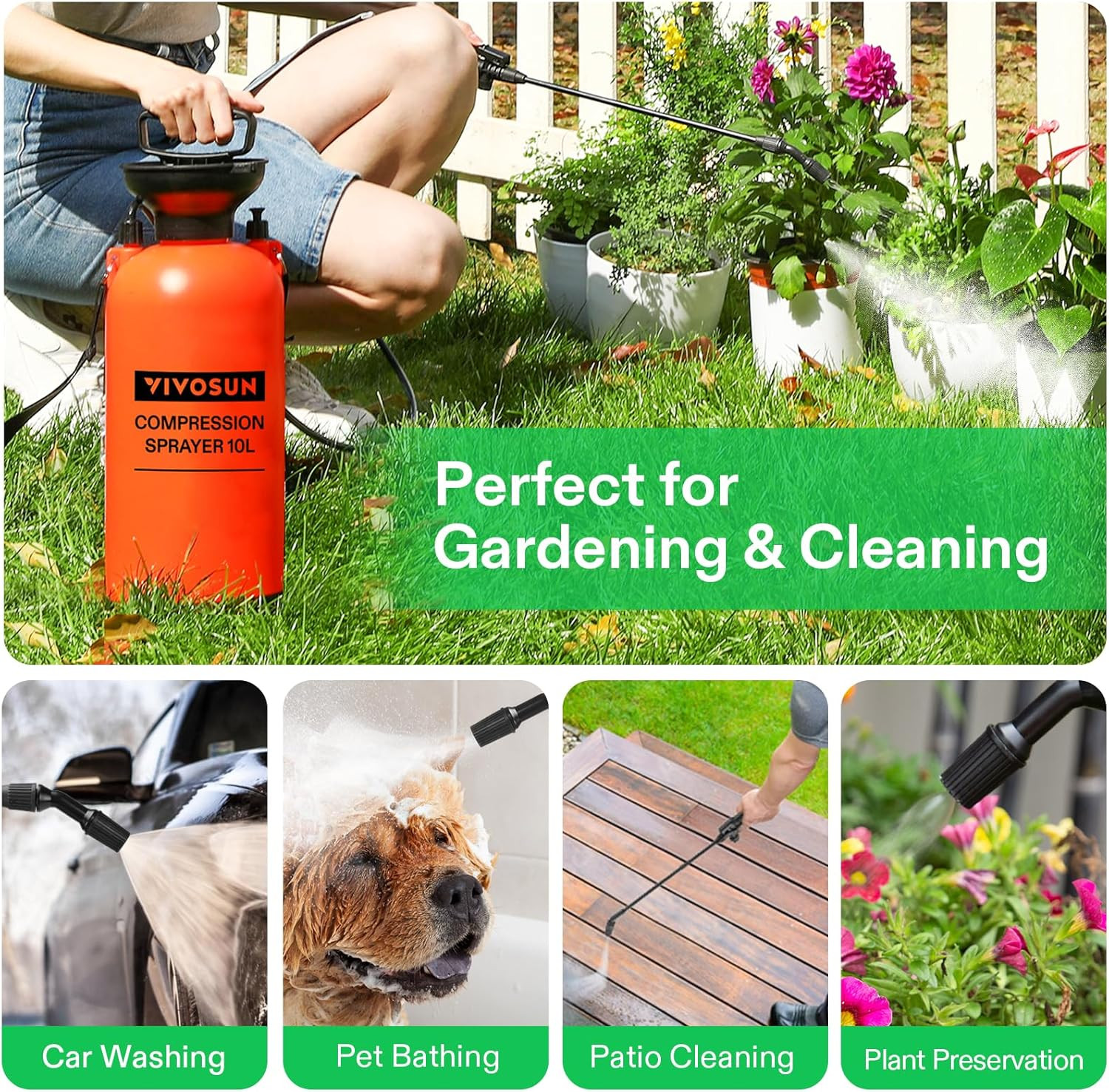 2.64-Gallon Pressure Sprayer with Adjustable Strap for Garden and Cleaning
