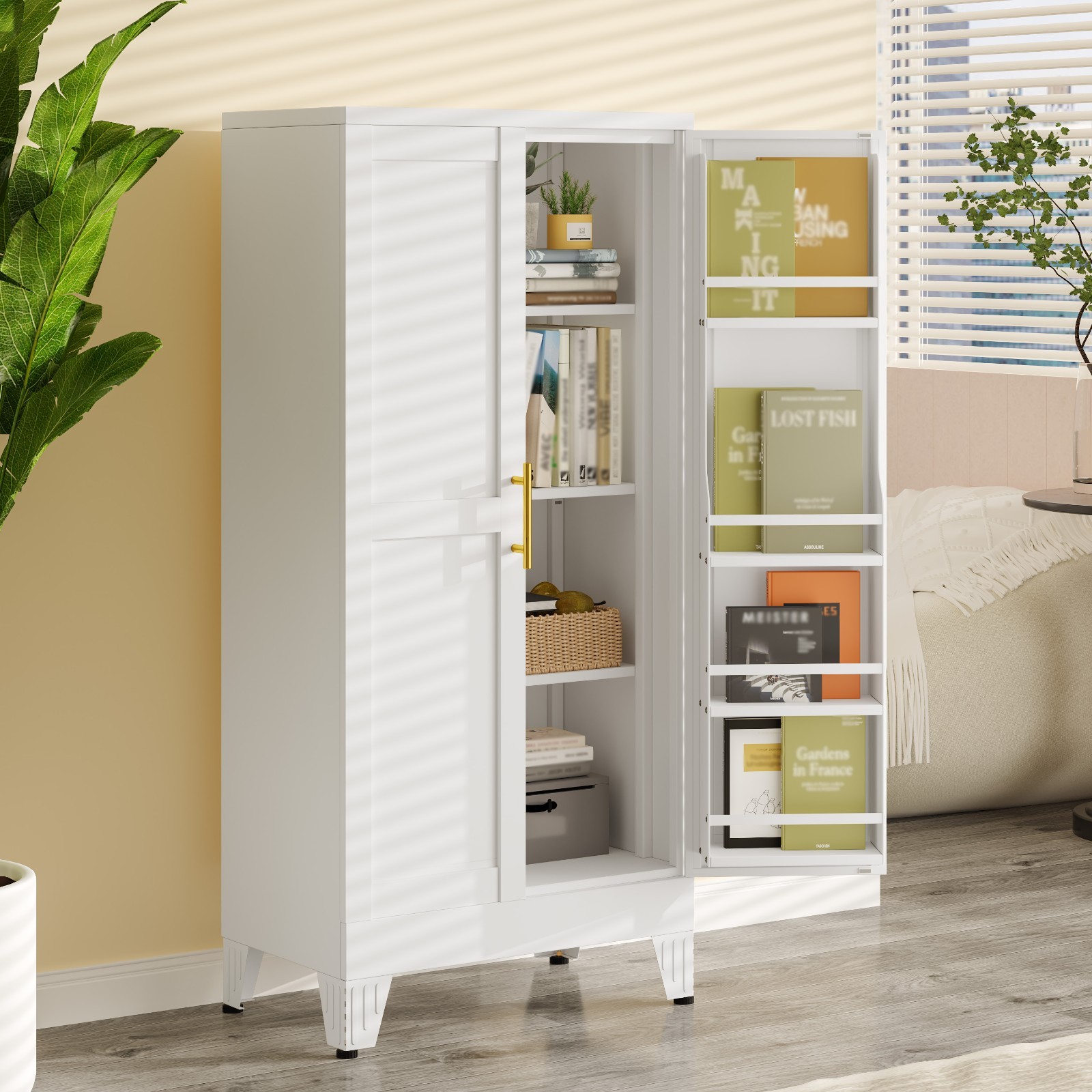 Metal Kitchen Pantry Cabinet, 47″ Freestanding Storage Cupboard with Adjustable