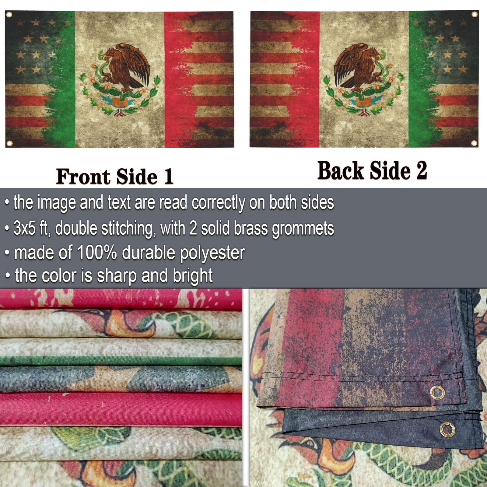 Mexico Flag Mexican American Flags for outside 3X5 Double Sided Mexico Usa Frien