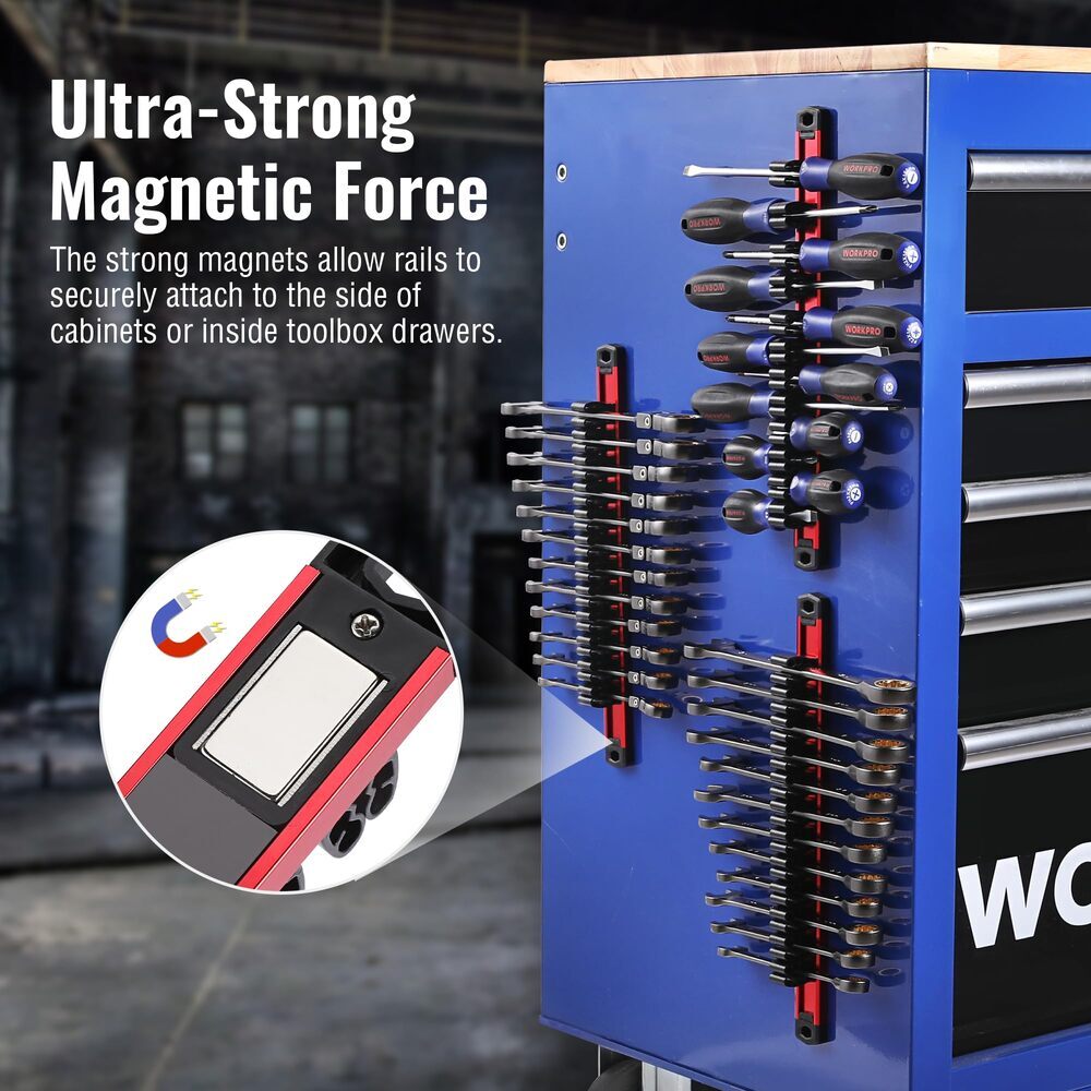 WORKPRO Magnetic Screwdriver Organizer Wrench Organizer 3PC Aluminum Tool Holder