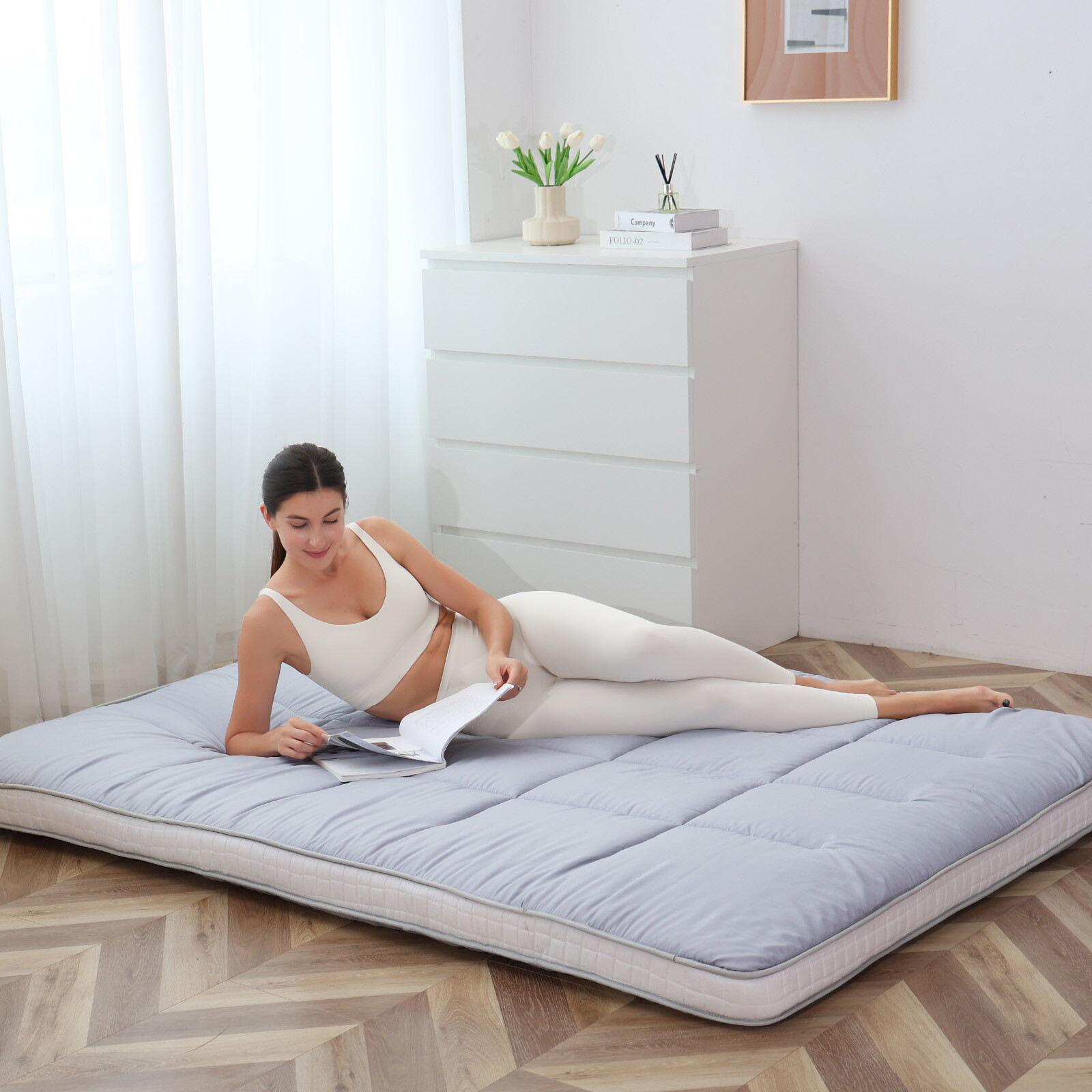 Extra Thick Japanese Sleeping Floor Mattress Foldable Roll Up Futon Tatami Mat