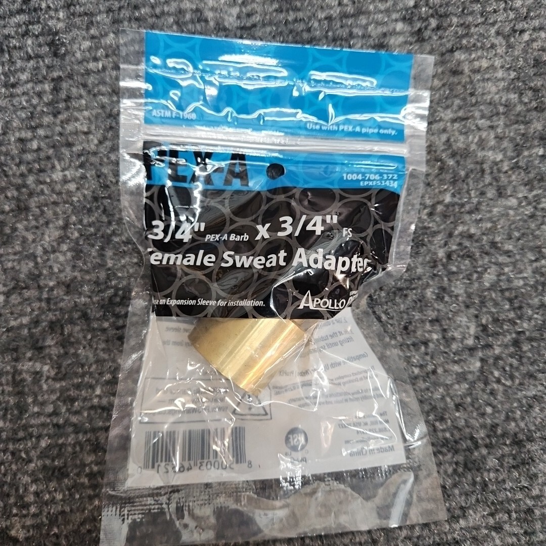 25 Lot Apollo Valves EPXFS3434 PEX-A Barb Adapter Brass 1.83 Inch X 3/4 Inch