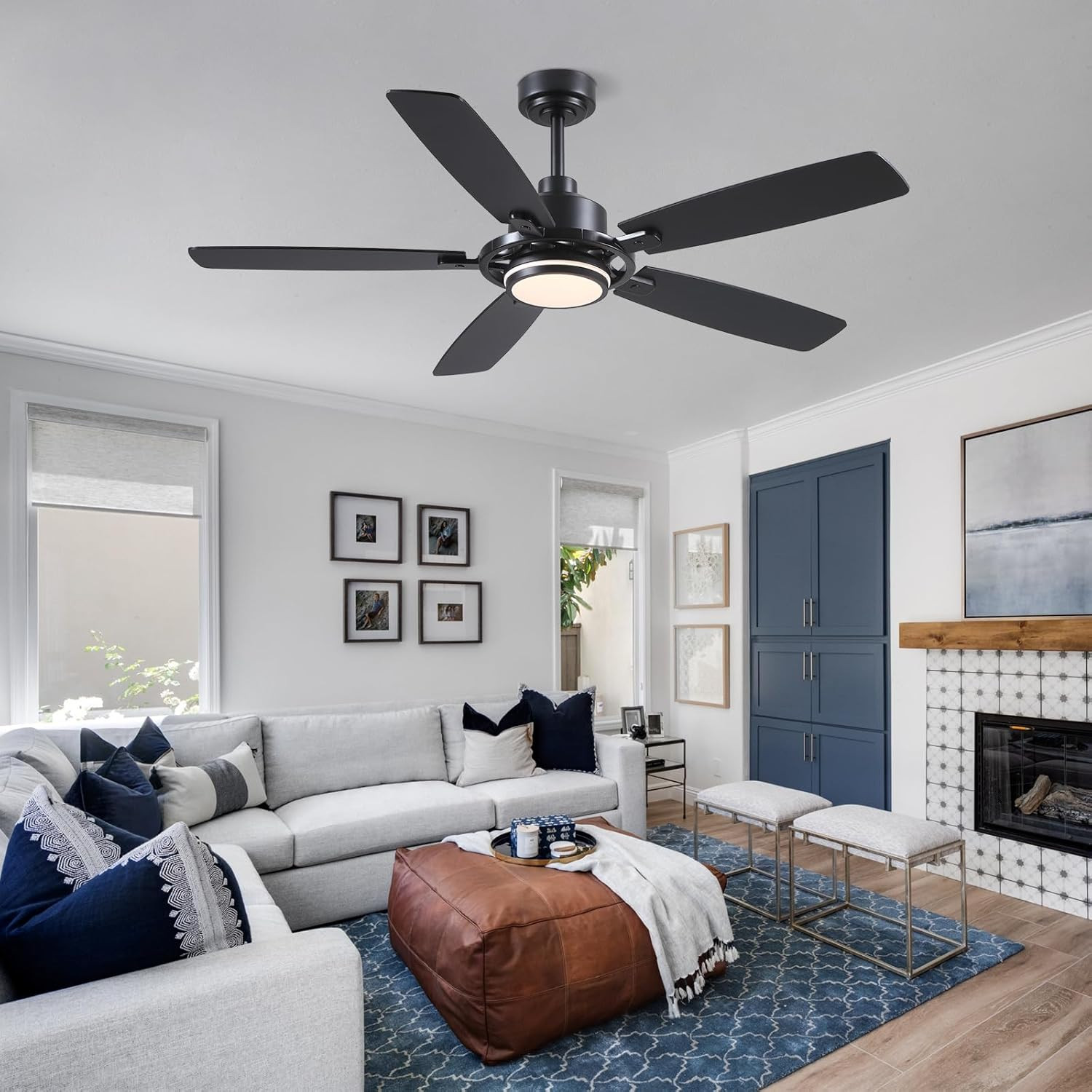 54″ Black Ceiling Fan with Lights & Remote, Quiet DC Motor, 6 Speeds