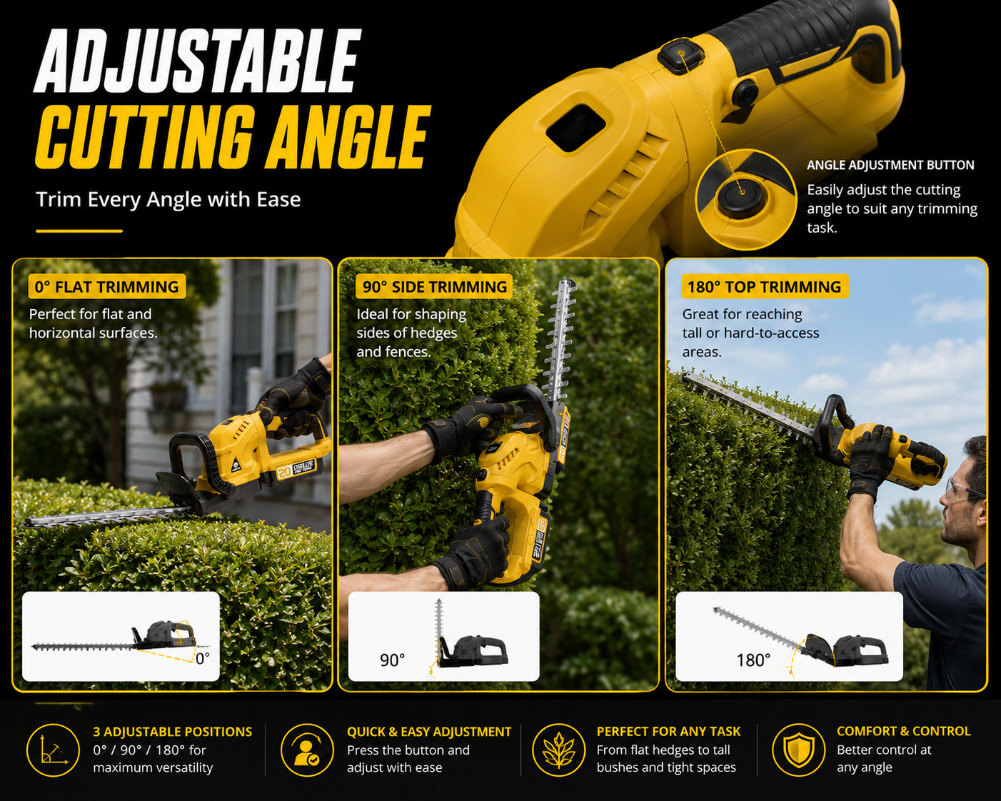 20V Hedge Trimmer Cordless For DeWalt 20V MAX Battery Adjustable Head Tool Only