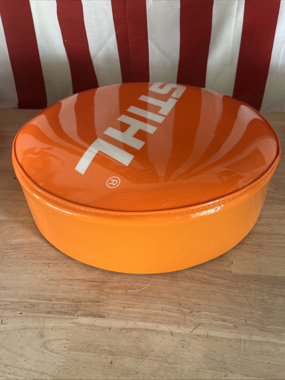 STIHL 14” Stool Cushion Orange White Logo Dealer New Old Stock HTF Man Cave