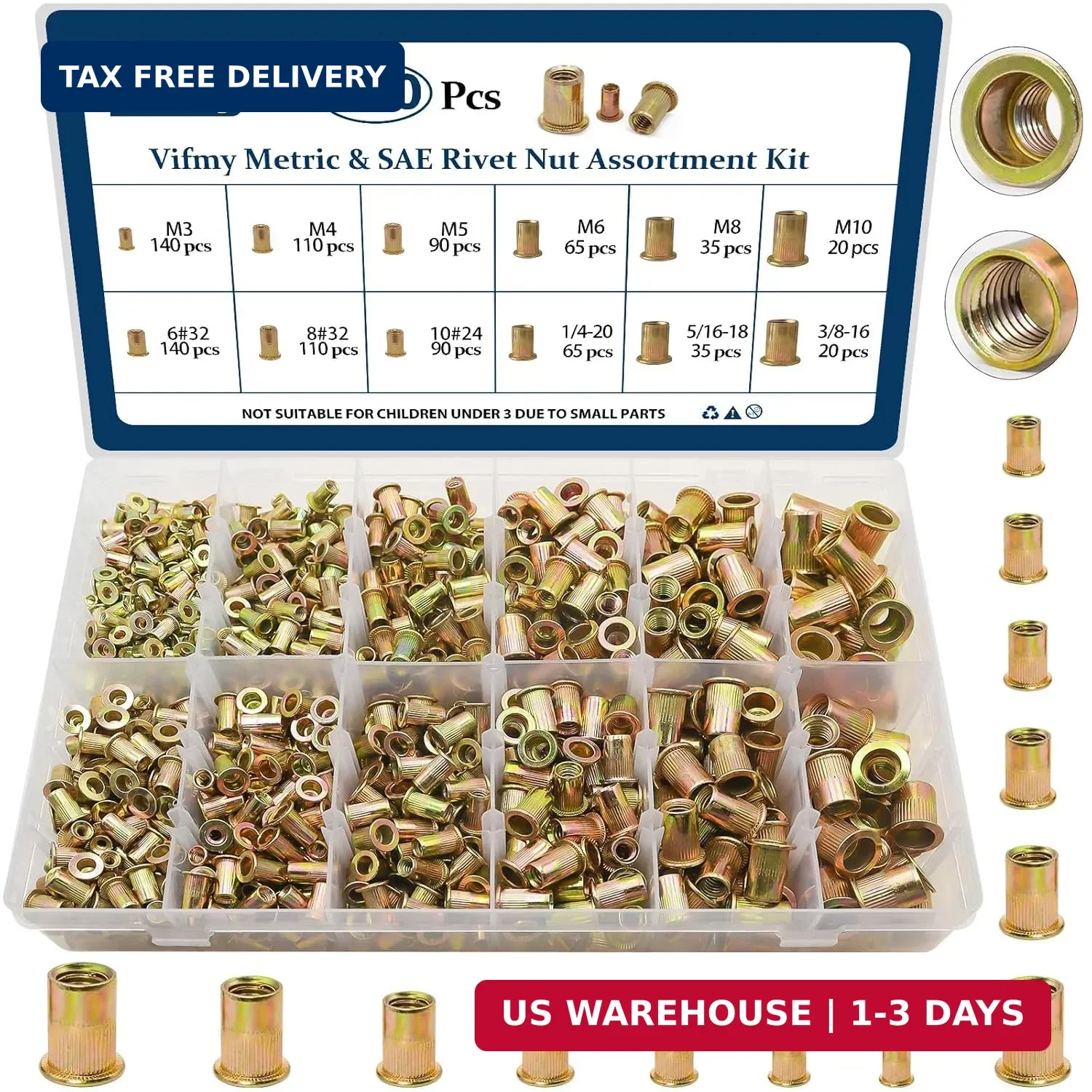 Metric & SAE Rivet Nut Assortment Kit(920 Pcs), M3 M4 M5 M6 M8 M10#6-32#8-32#10-