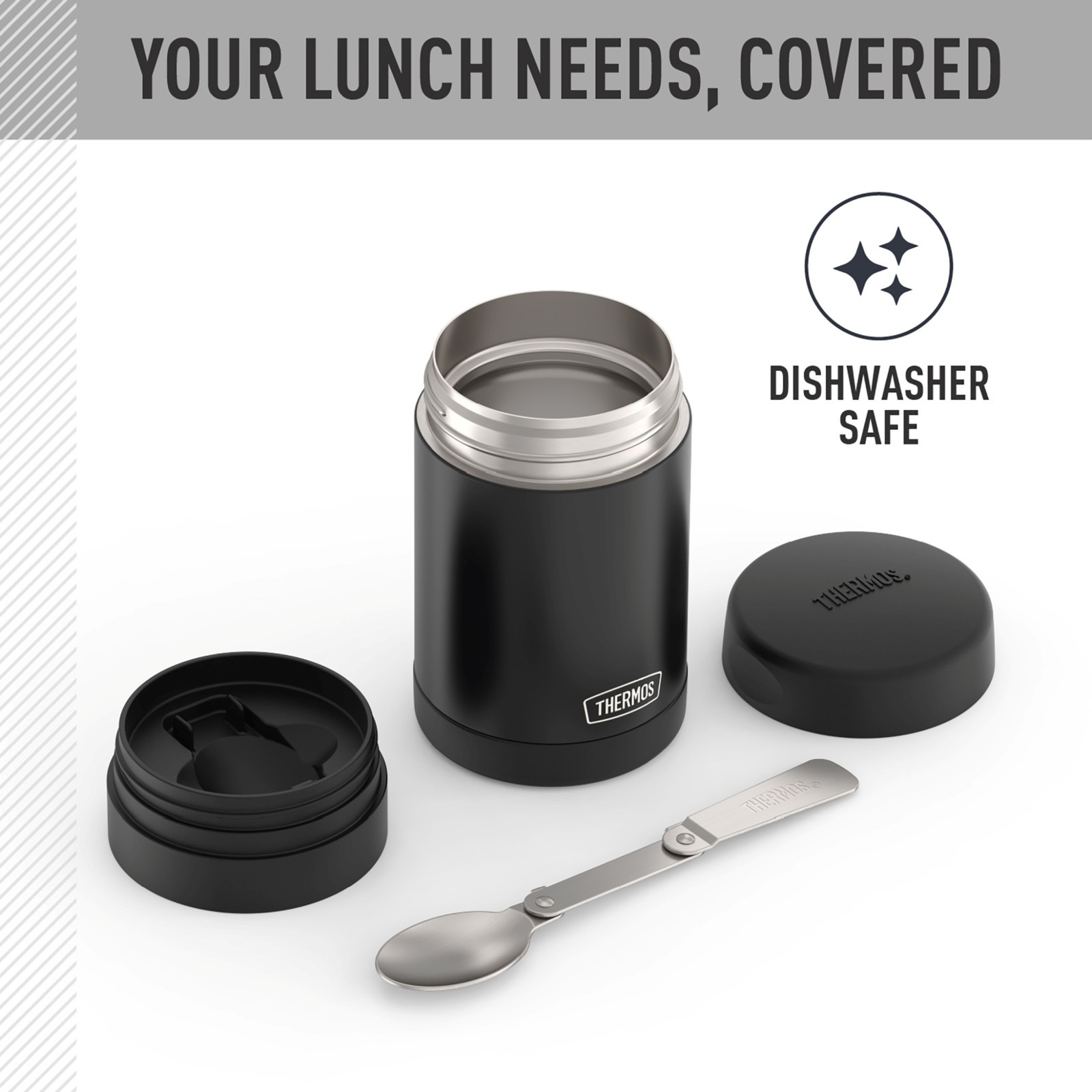 (2 pack) Thermos 16oz Vacuum Insulated Food Jar with Full Size Spoon, Black, Ide