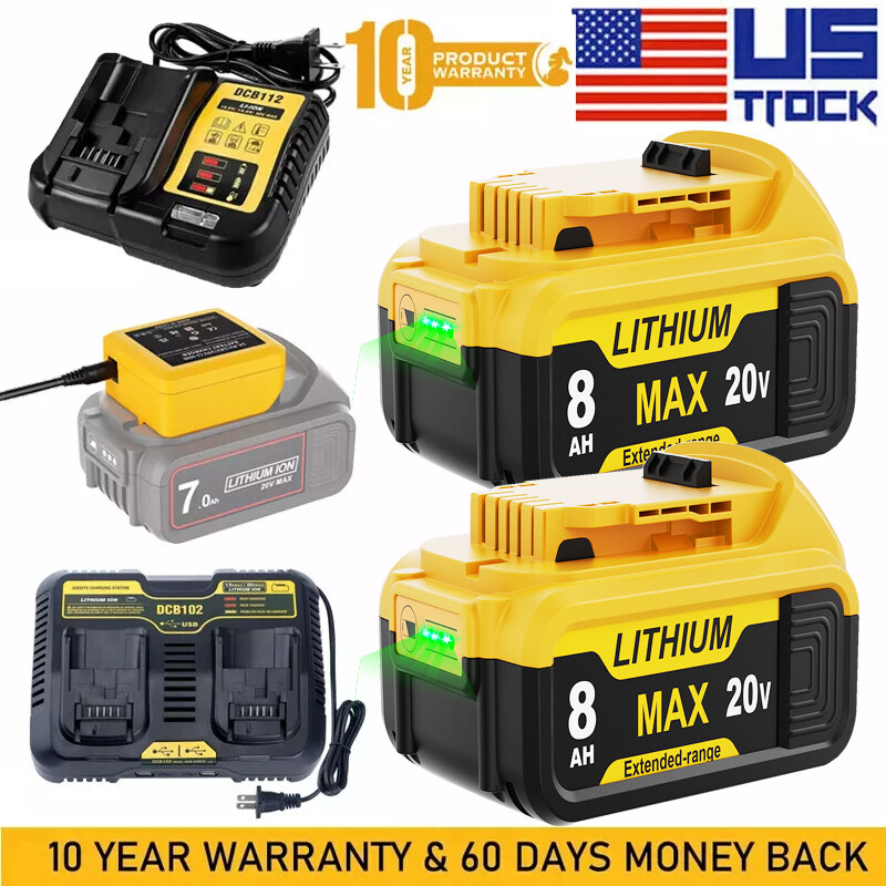 20 Volt for DeWalt 20V Max 8.0AH Lithium Battery/Charger DCB204 DCB200-2 DCB208