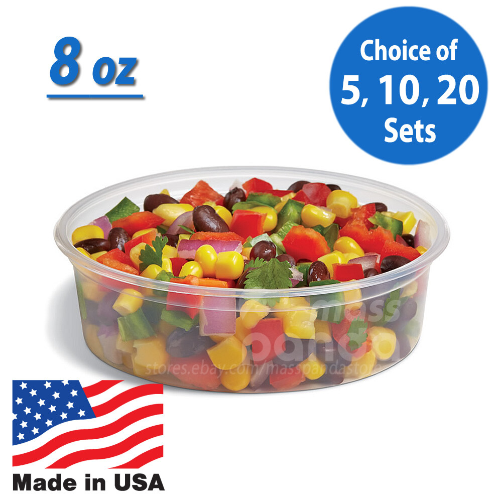 8oz Round Clear Plastic Deli Food/Soup Restaurant Storage Container Cup w/ Lids
