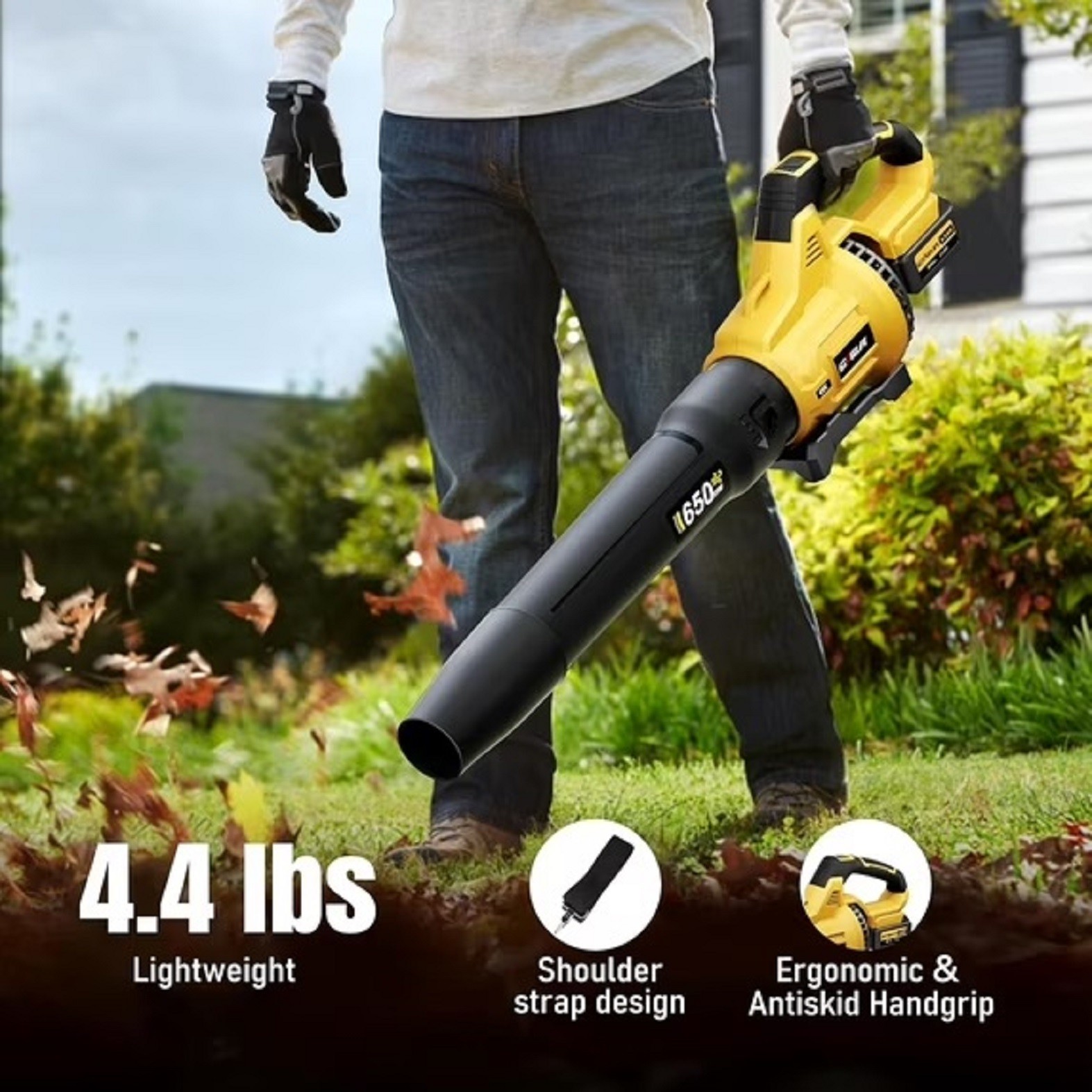 GEVEELIFE Leaf Blower Cordless, 650CFM & 3 Speed Levels, Electric Cordless Leaf