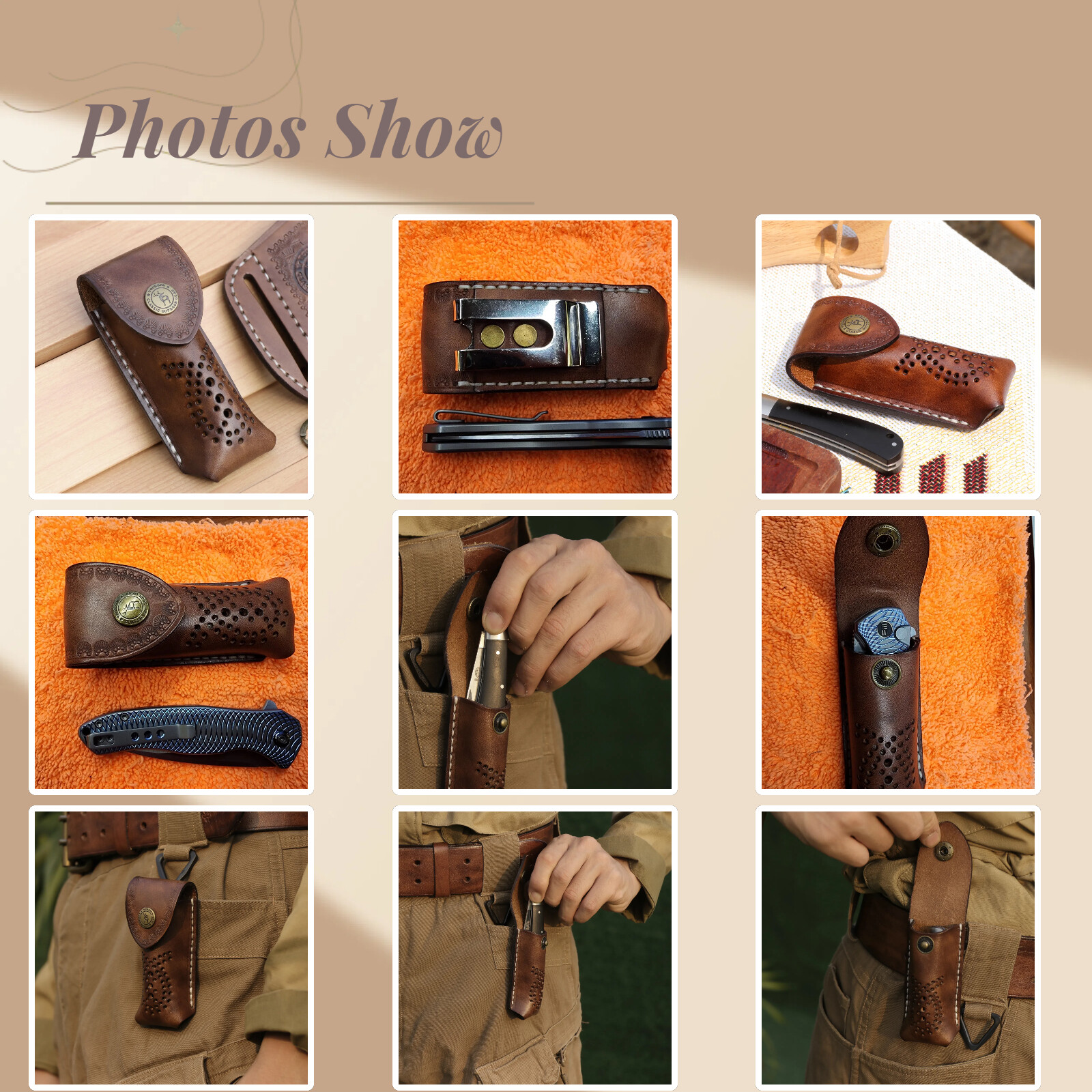 TOURBON Leather 3.5in Folding Blade Knife Sheath Knives Case Belt Pouch Holster