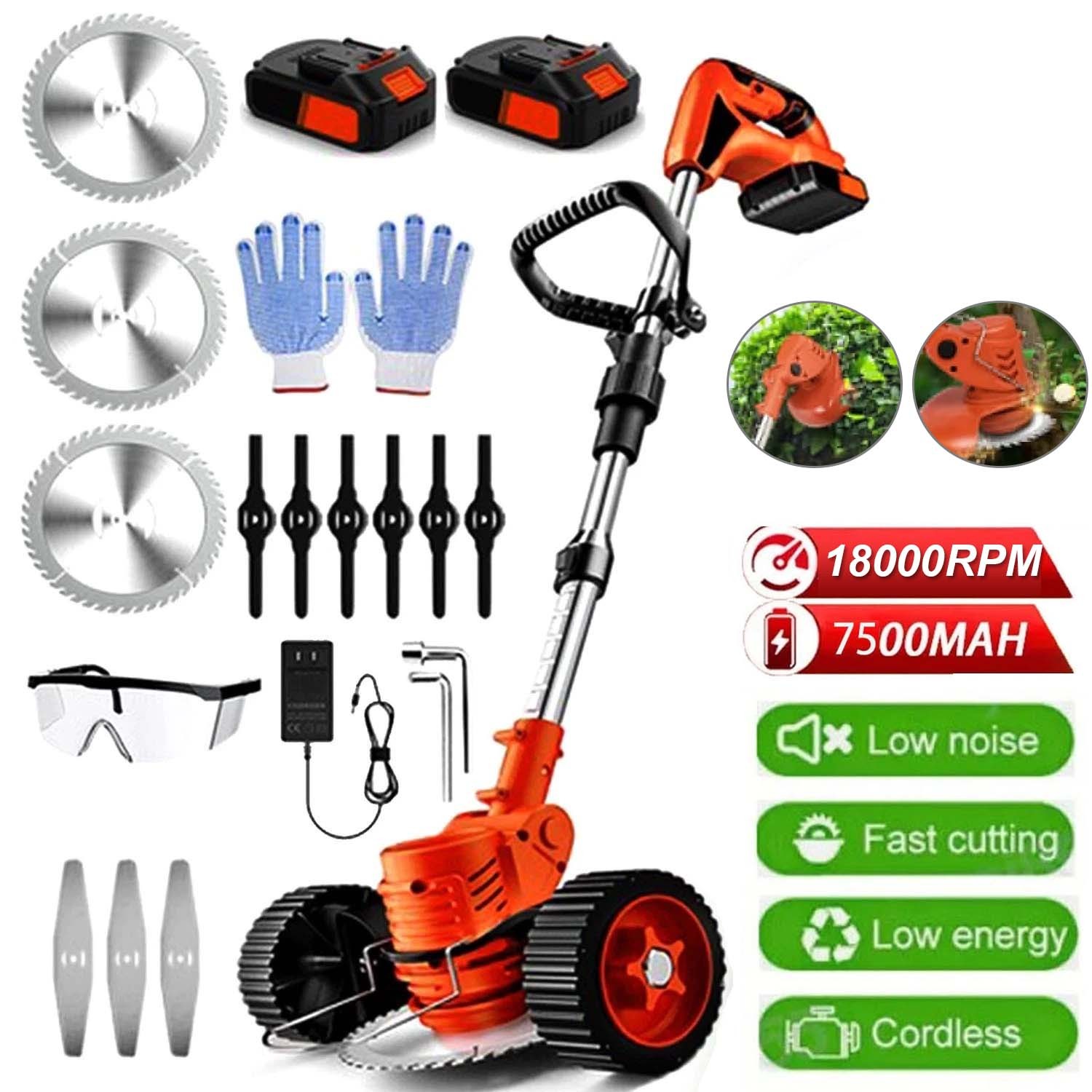 Electric Cordless Grass String Trimmer Lawn Edger Weed Wacker Cutter + 2 Battery