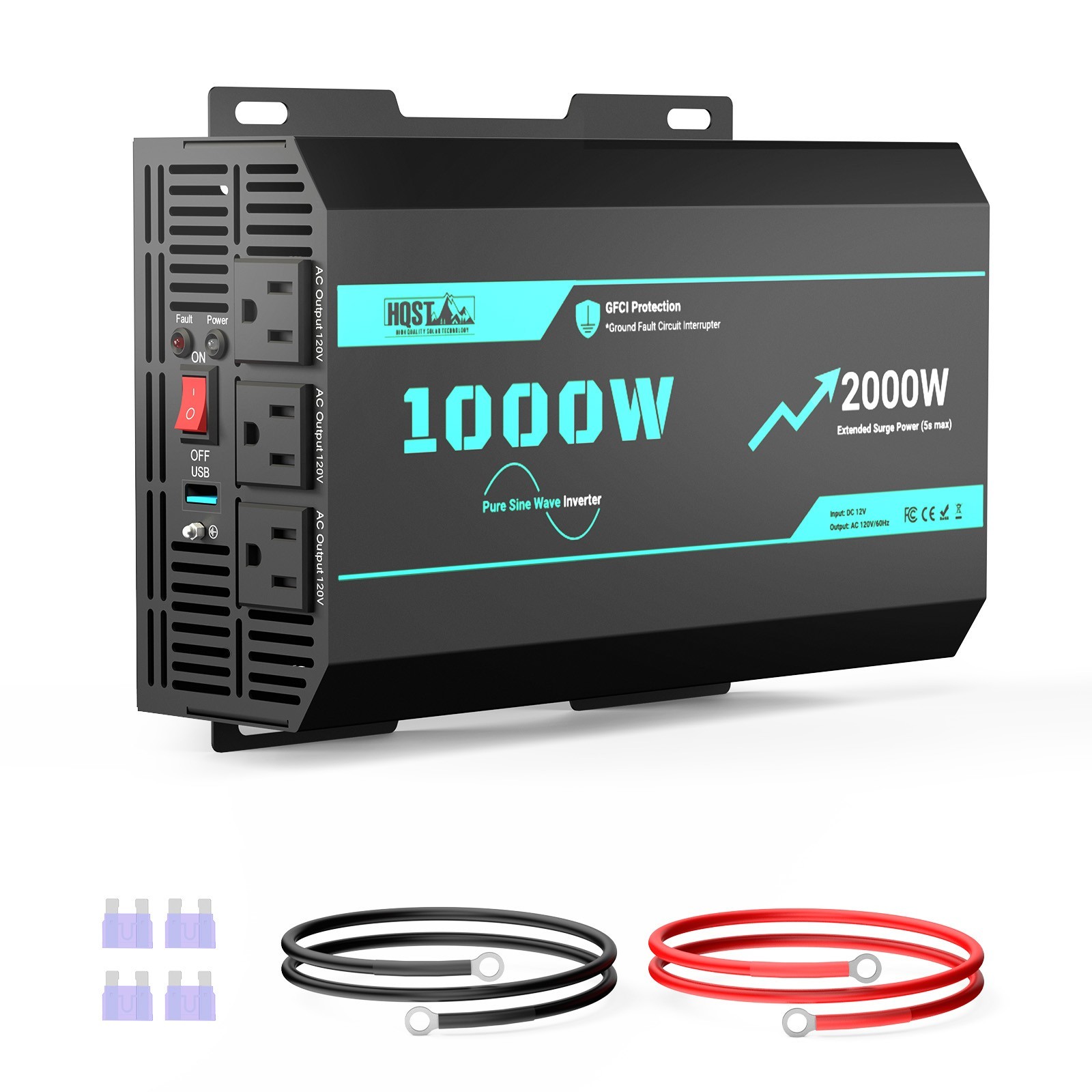 HQST 1000W 1500W 2000W 3000W 12VDC 120VAC Pure Sine Wave Inverter