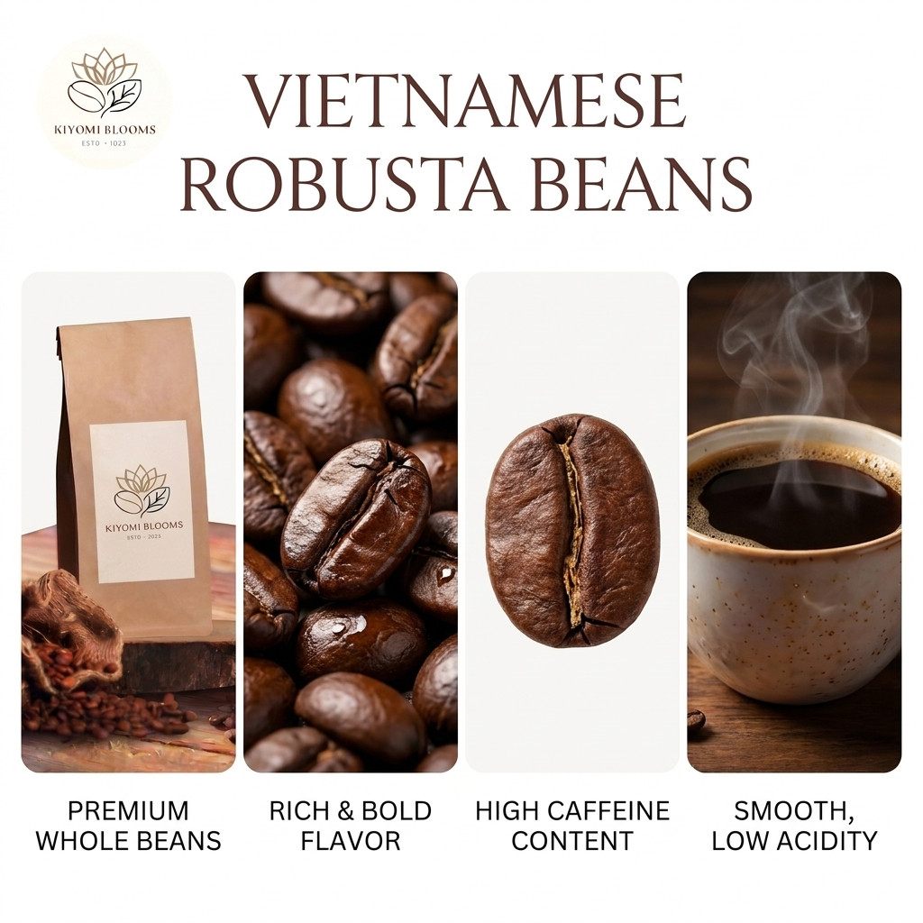 Vietnam Robusta Coffee Beans | Medium Dark Roast | High Caffeine | Bold & Strong
