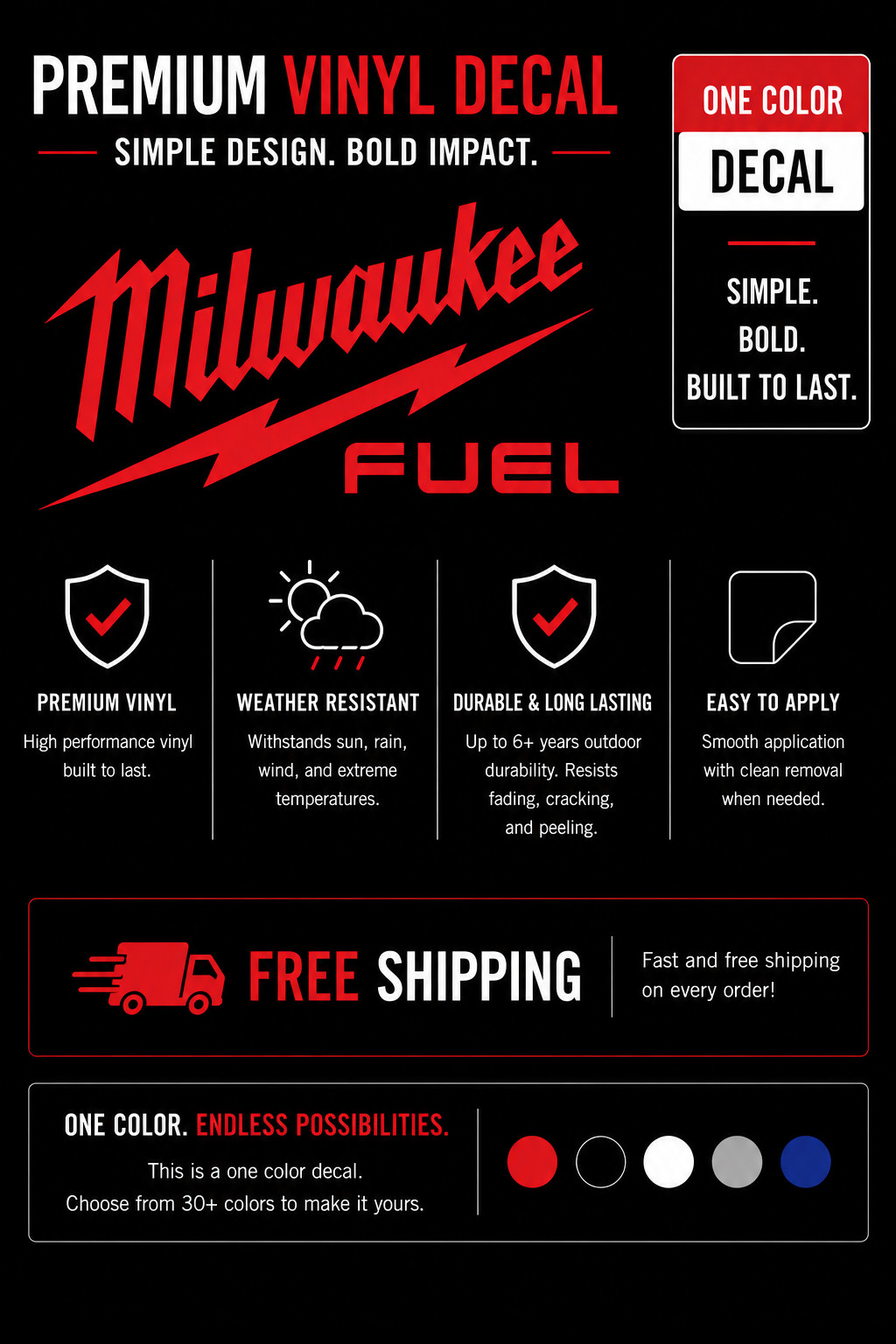 Milwaukee Fuel Tools Decal Large 4″ – 12″ 17″ 22″ – Sawzall Drill Impact M12 M18