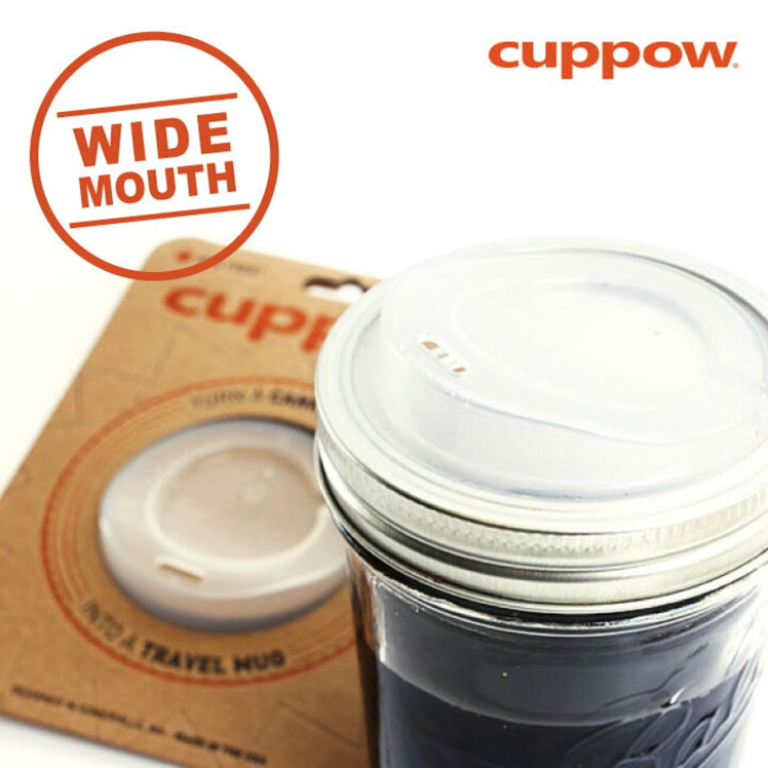 Cuppow Mason Jar Drinking Lid, Wide-Mouth, Reusable, Perfect for On-the-Go