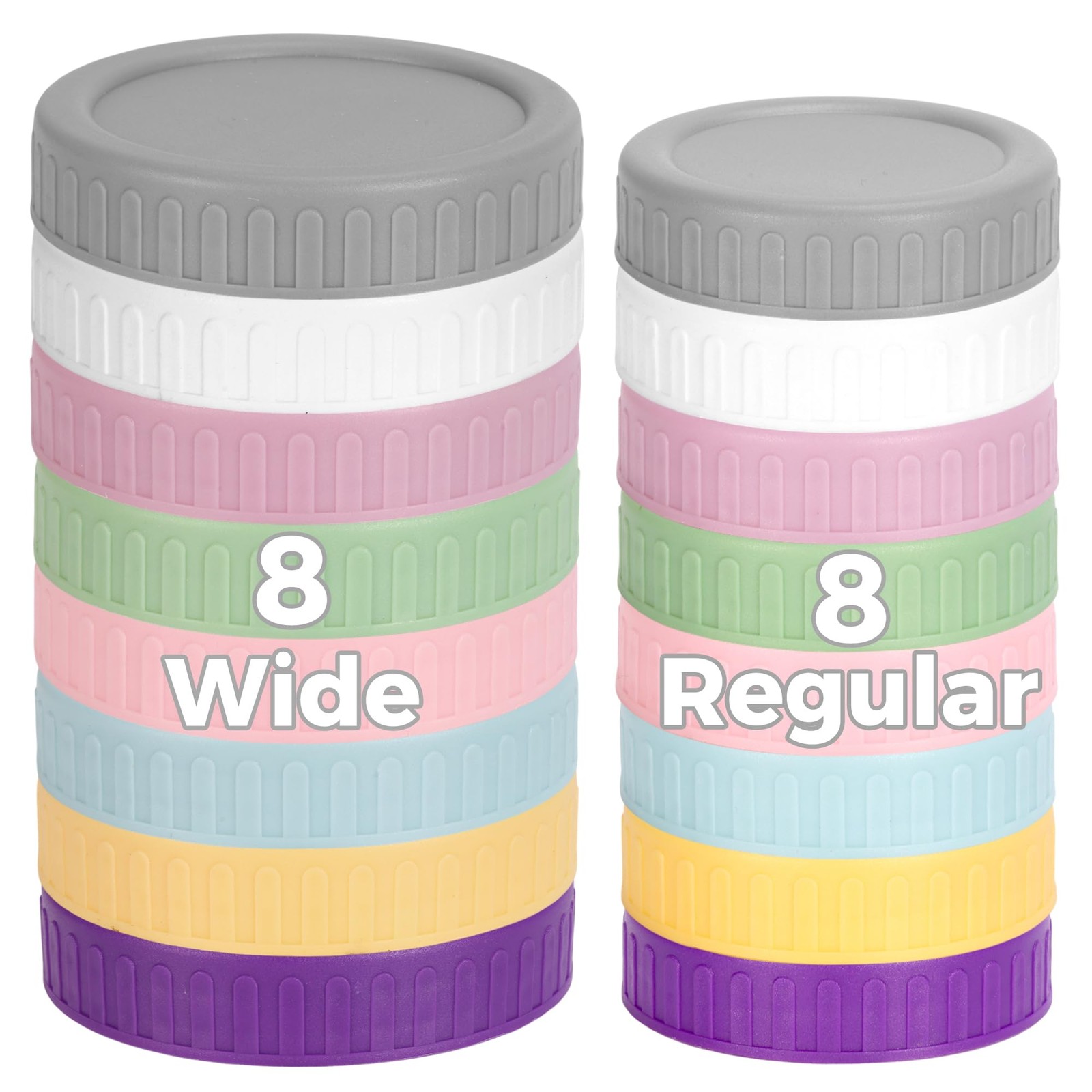 [16 Piece]8 Wide Mouth + 8 Regular Mouth Mason Jar Lids, Multi Color Plastic Lid