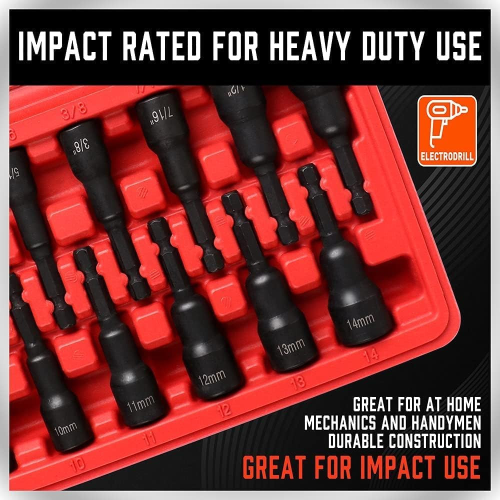 12PC Magnetic Nut Driver Set SAE Metric Impact Drill Bit 1/4 Quick Change
