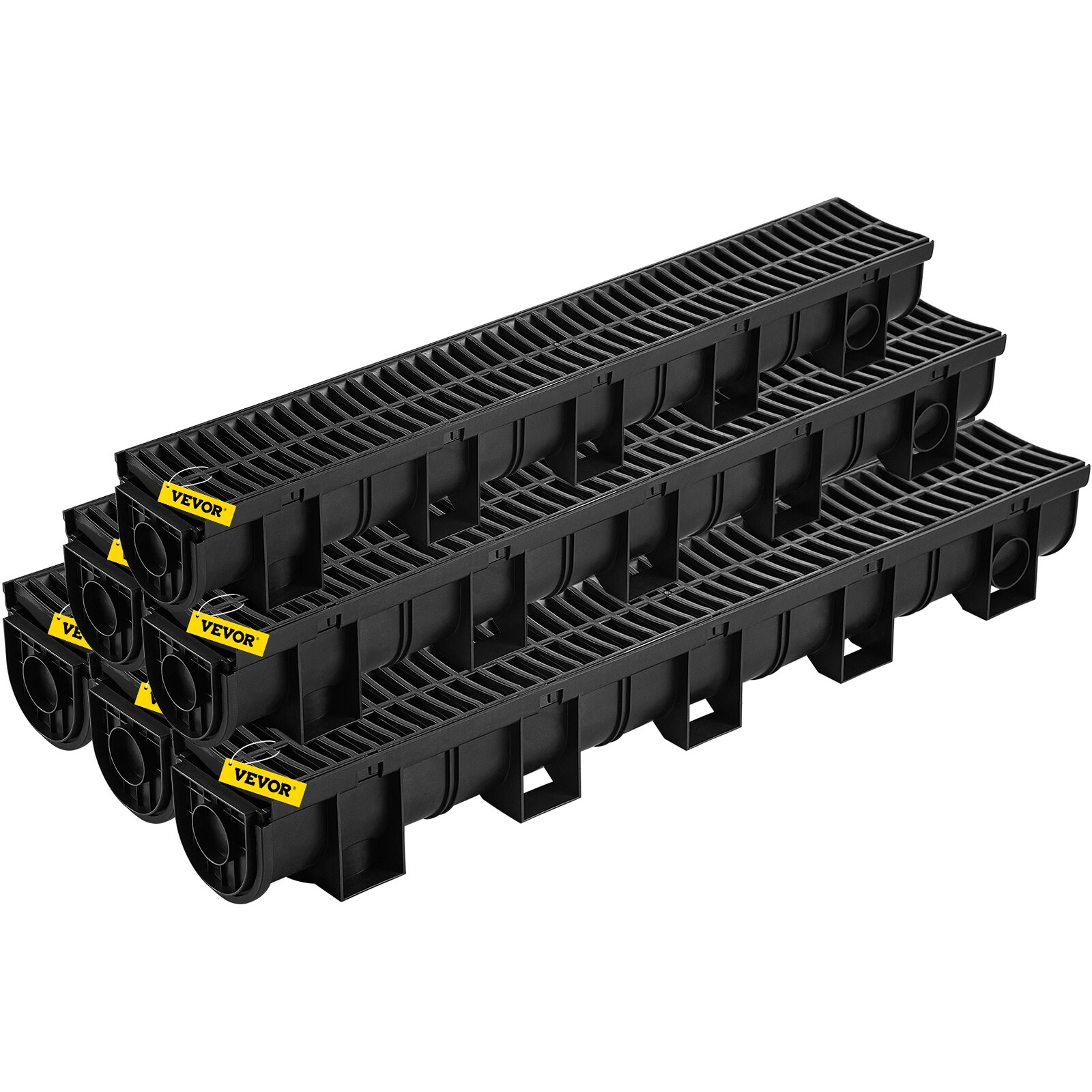 VEVOR Drainage Trench Driveway Channel Drain Kit Plastic Grate-5.8″x5.2″-6 Pack