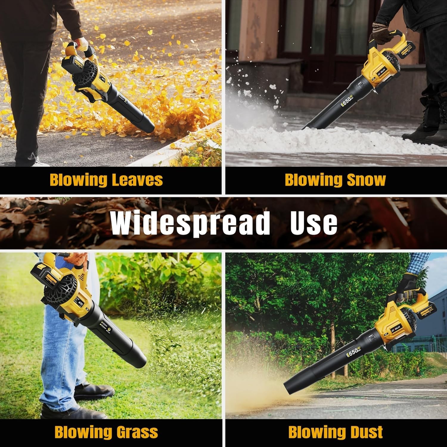 Cordless Leaf Blower 650CFM 3 Speed Levels 2 x 5.0Ah Battery Powered GEVEELIFE