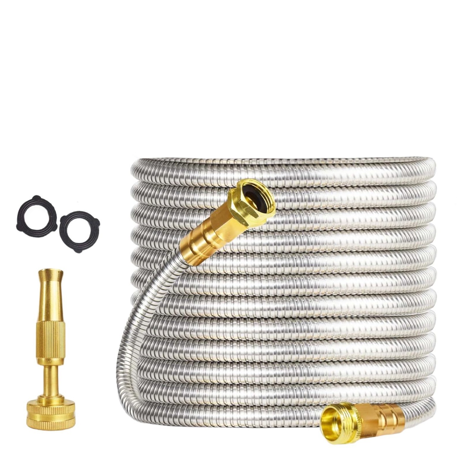 25/50/75/100FT Stainless Steel Metal Garden Water Hose Pipe Flexible Lightweight
