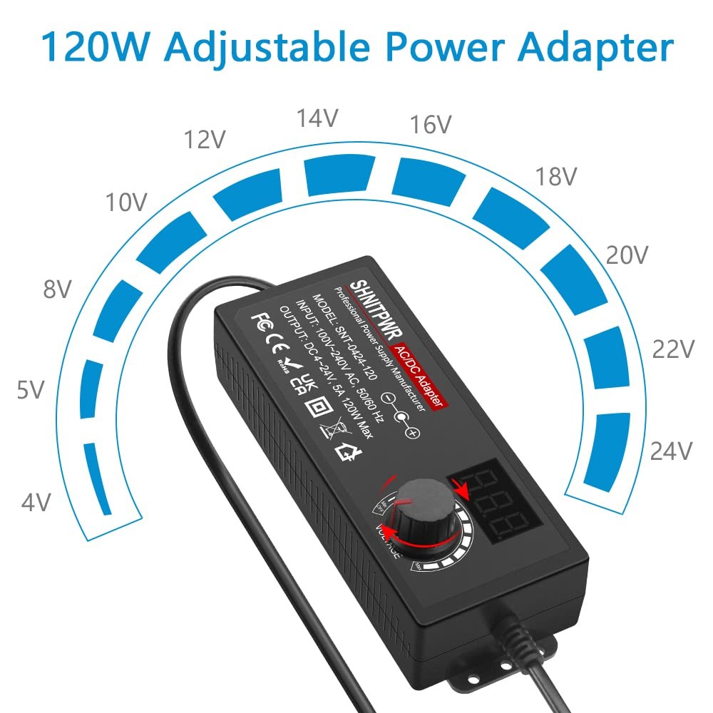 SHNITPWR AC Adapter 120W Universal Power 4V 5V 3.5V-24V 120W, Black