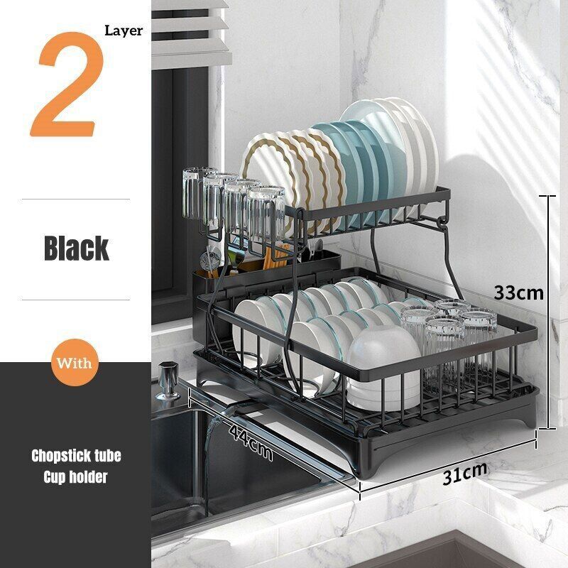 Over Sink Dish Drying Rack 2-Tier Stainless Steel Kitchen Shelf Cutlery Drainer