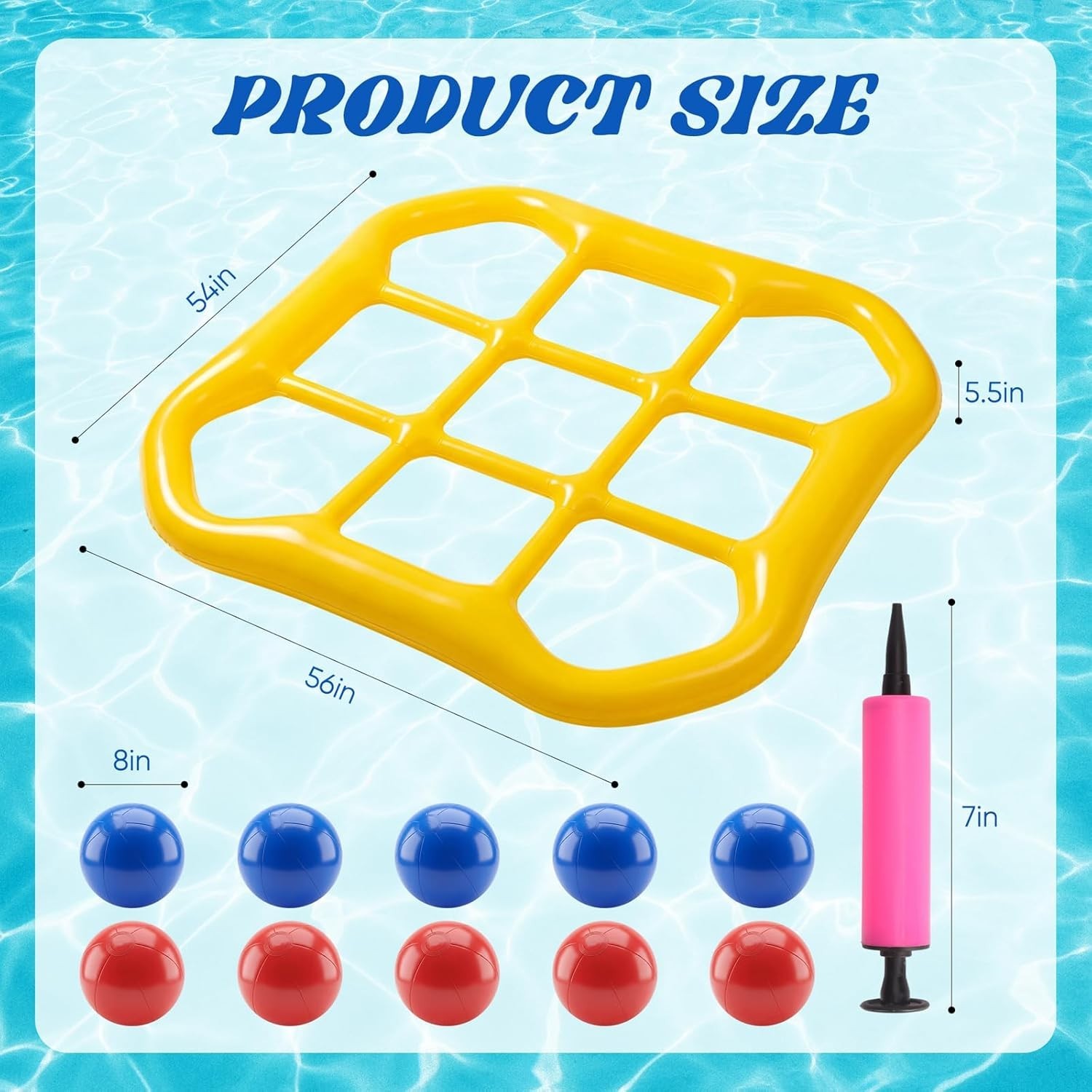 Inflatable Pool Tic-Tac-Toe Game Set with 10 Balls for Adults Kids Teens