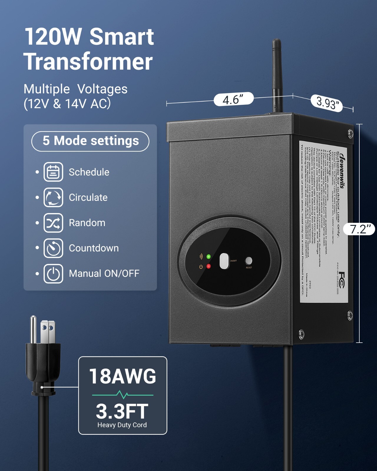 DEWENWILS 120W Smart Low Voltage Landscape Transformer, 2.4Ghz WiFi