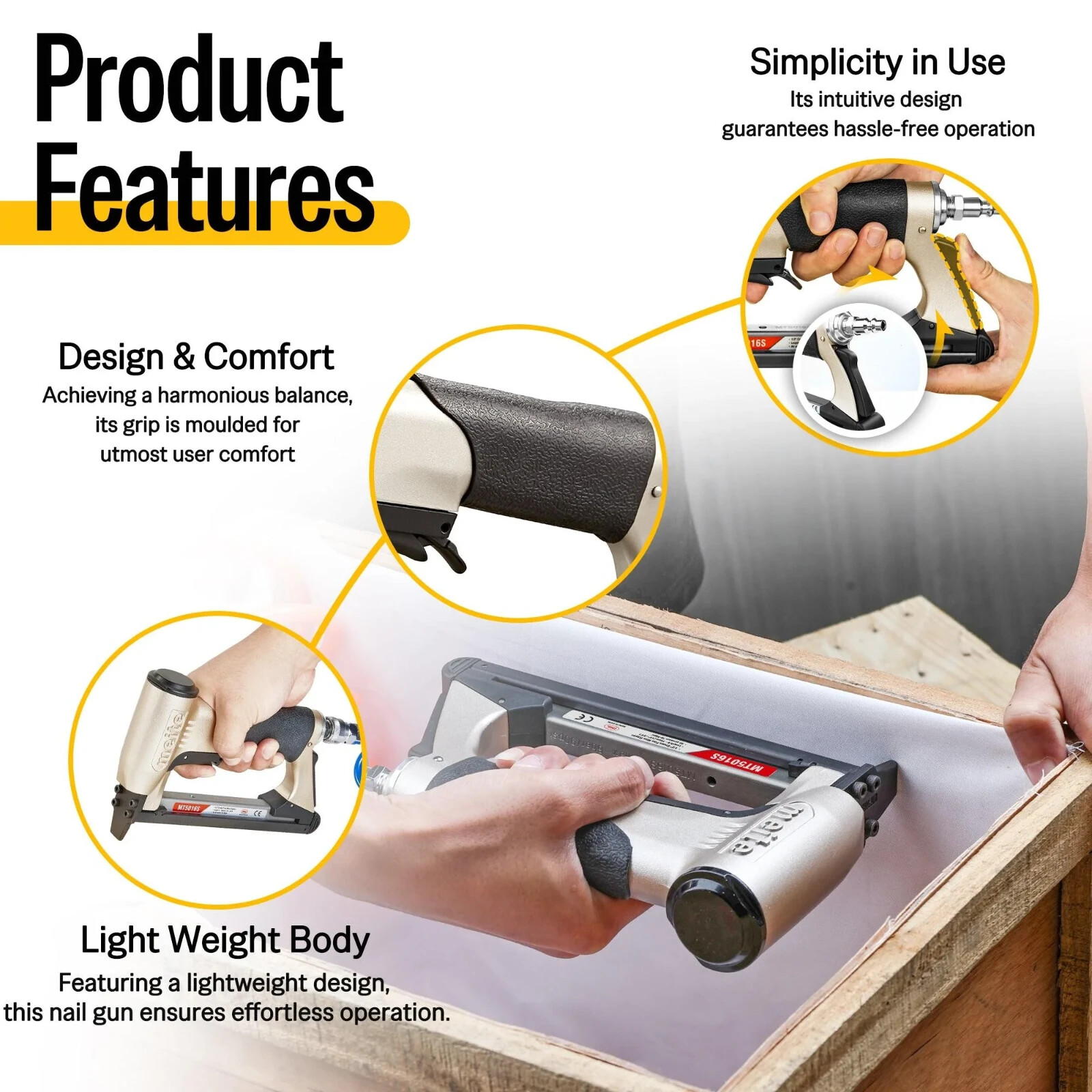meite MT5016S Pneumatic Staple Gun 20Gauge 1/2″Crown 1/4″-5/8″Upholstery Stapler