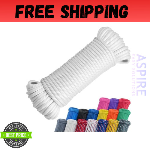 100 Ft 1/4″ Nylon Poly Rope Strong Utility Polyester Cord for Clothesline Flag