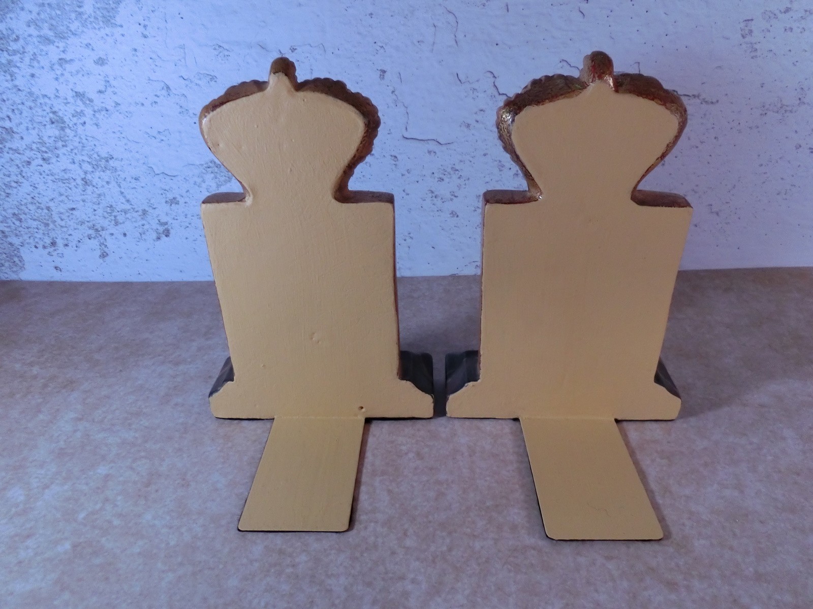 Gold Gilded Regal Lion & Crown Bookends w/Marbleized Base English British Style