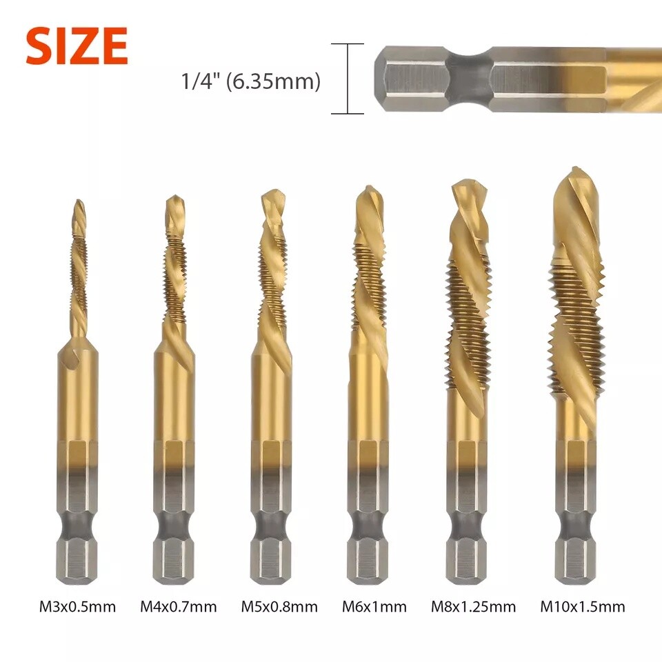 12Pcs HSS Titanium Coated Twist Drill Bit Set M3-M10 Hex Shank For wood Metal