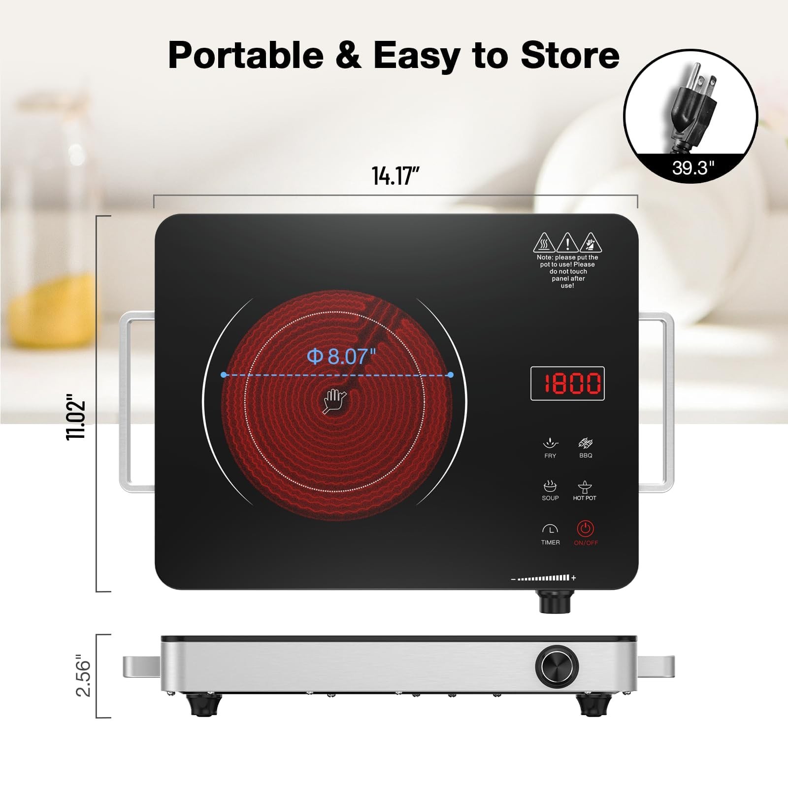 VBGK 14″ Portable Electric Ceramic Cooktop 110V 1800W Stove Hob Plug-in NEW