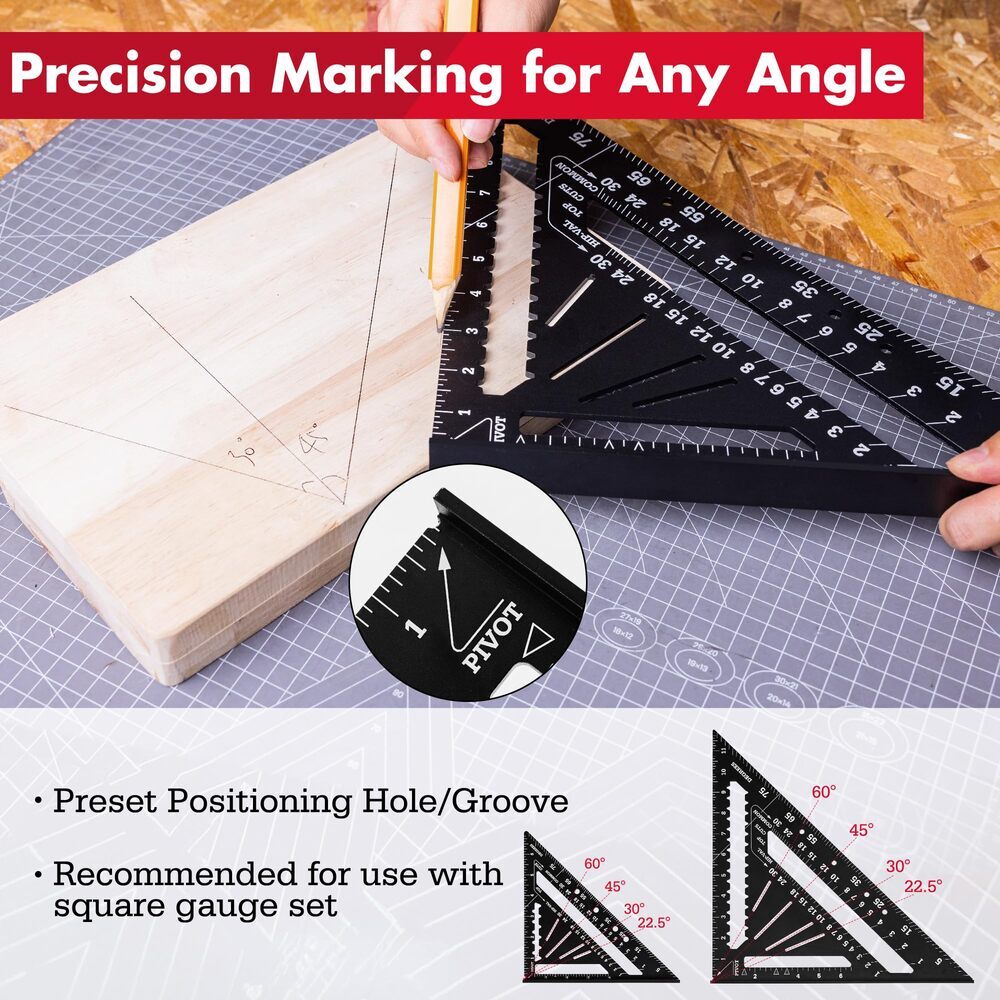 Arrow 2PCS Aluminum Alloy Carpenter Square Set 7″ 12″ Rafter Square Layout Tools