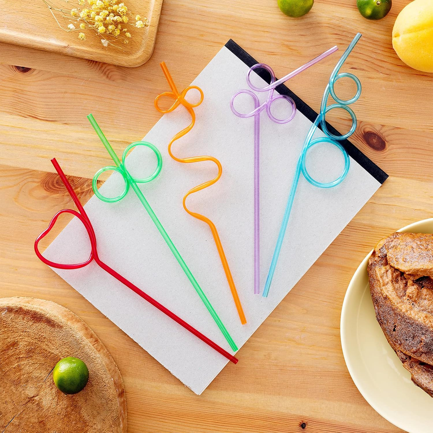 66 Pcs Reusable Plastic Colorful Loop Straws, 11 Different Designs, 10” Silly S