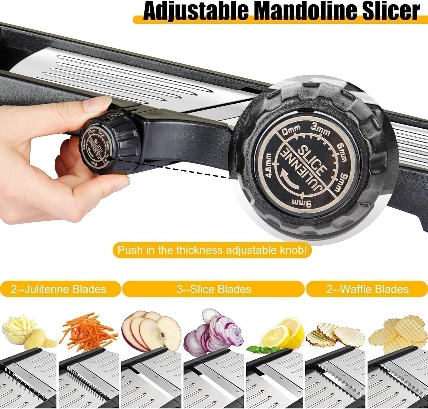 Adjustable Mandoline Food Slicer – Stainless Steel Kitchen Potato, Carrot, Onion