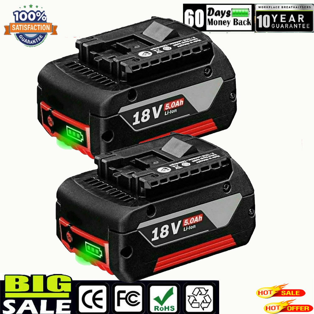 NEW US 2PCS 18V Battery For Bosch 18V 5.0AH Li-ion ceenr BAT610G BSL1810Z