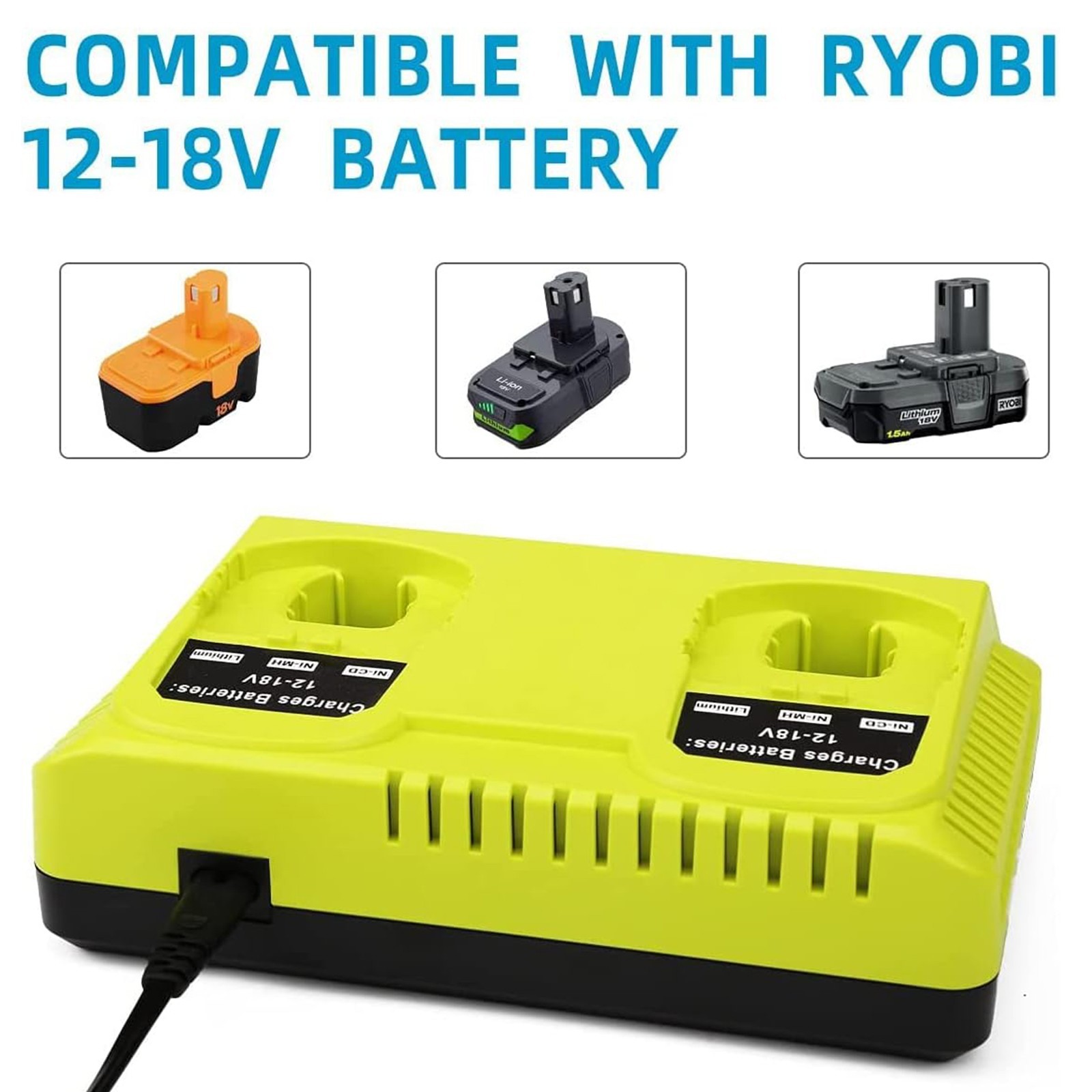 18V Fast Charger for Ryobi ONE Plus Battery P117 P118 Single Dual Port Charger