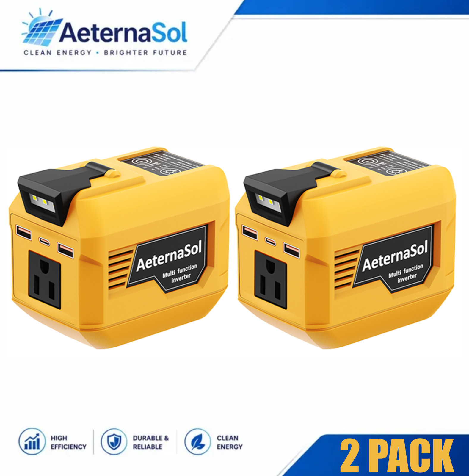 2-Pack 250W Power Inverter for DeWalt 20V Max Battery Outlet USB-C PD Camping