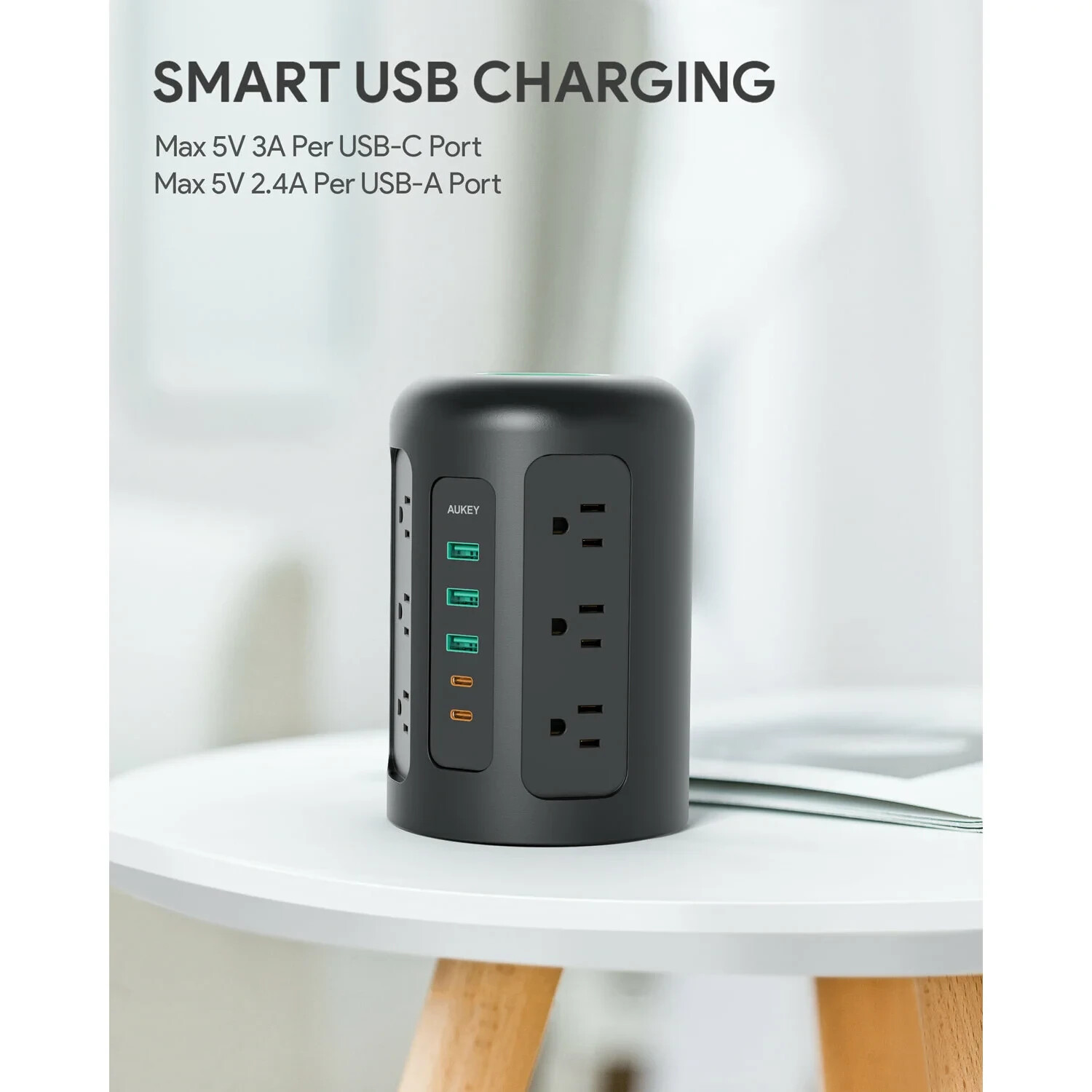 Power Strip Tower, 12 Outlets, 30W 3 USB & 2 USB-C ports, power up to 17 devices